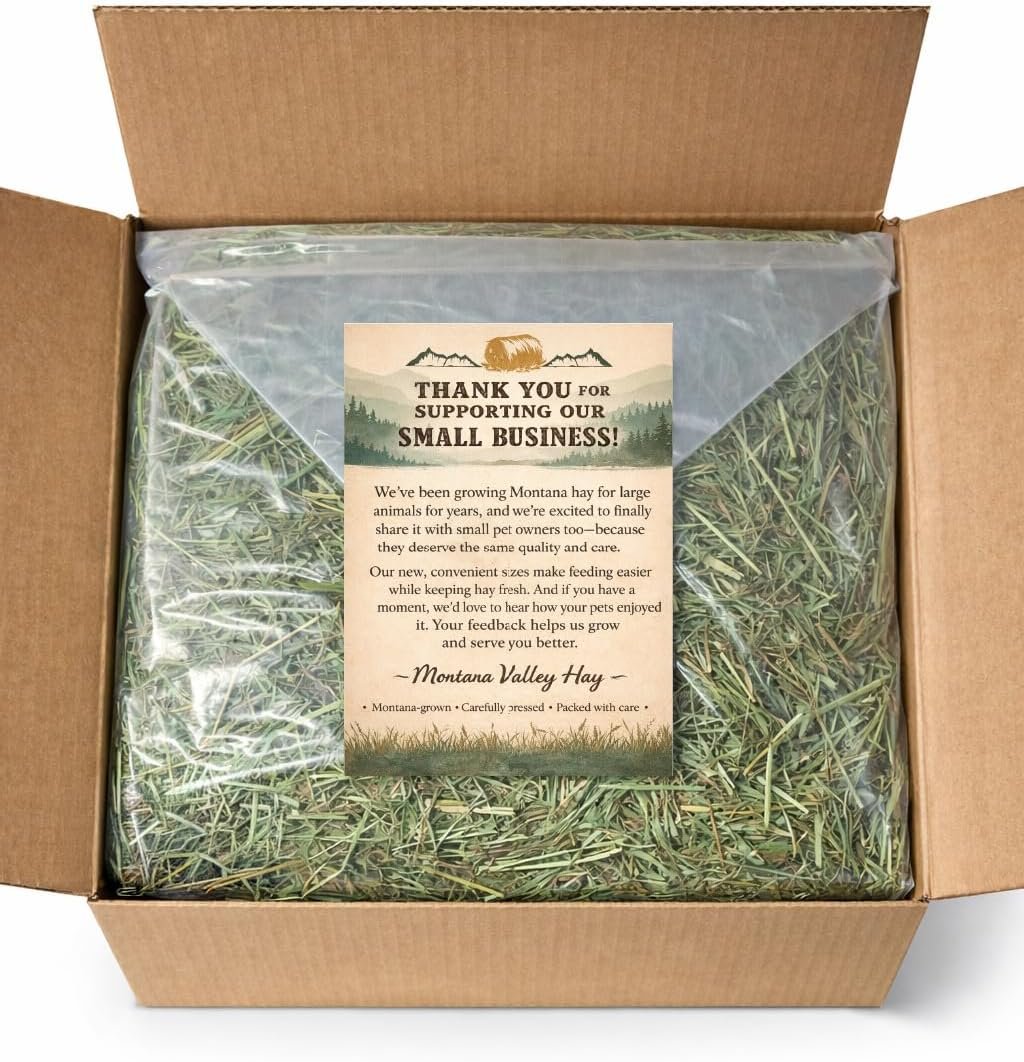 Montana Valley Hay 25 lb Timothy & Alfalfa Hay Blend for Rabbits, Guinea Pigs, Chinchillas & Small Animals, 60% Timothy Hay & 40% Alfalfa Hay, High-Fiber Natural Forage, Bulk Box