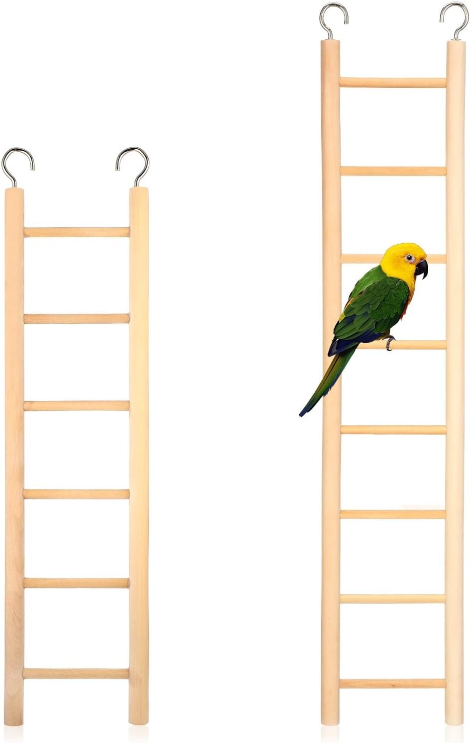 2 Pack Bird Ladder, Wooden Bird Cage Ladder Birds Cage Accessories for Parakeets, Parrots, Cockatoo & Lovebirds (6 Step & 8 Step)