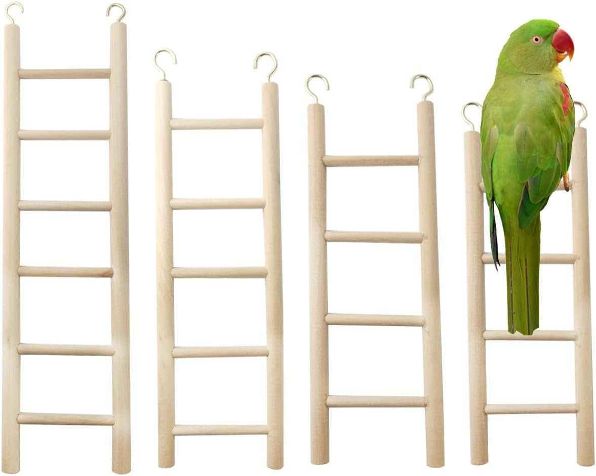 GXXMEI 4PCS Bird Toys – Wooden Ladder Climbing Toys for Parakeets, Parrots, Cockatoo & Lovebirds
