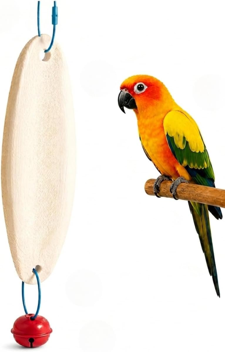 8.66 Inch Cuttlebone for Birds with Hanging Rope & Bell, Natural Bird Chew Stone Beak Trimmer, Parakeet Toys for Cage, Cuddle Bones for Budgie, Cockatiel, Conure, Cage Accessories