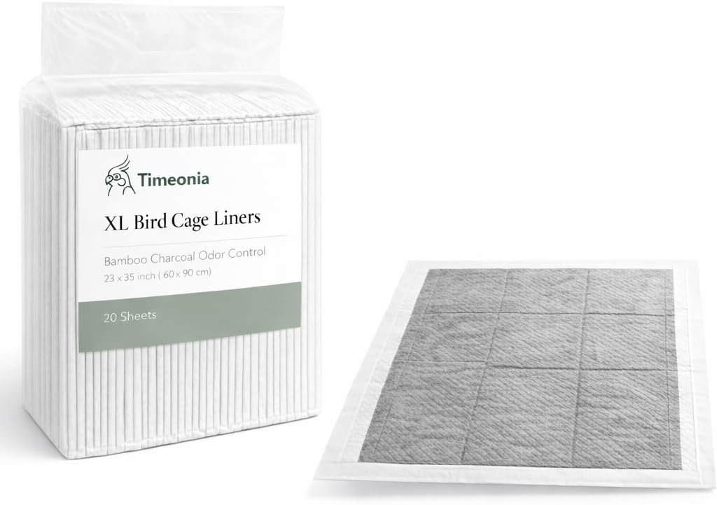XL Bird Cage Liners 20-Pack Bamboo Charcoal Pads | 7 layer odor control waterproof leak proof backing quick daily cleanup large parrot cage coverage