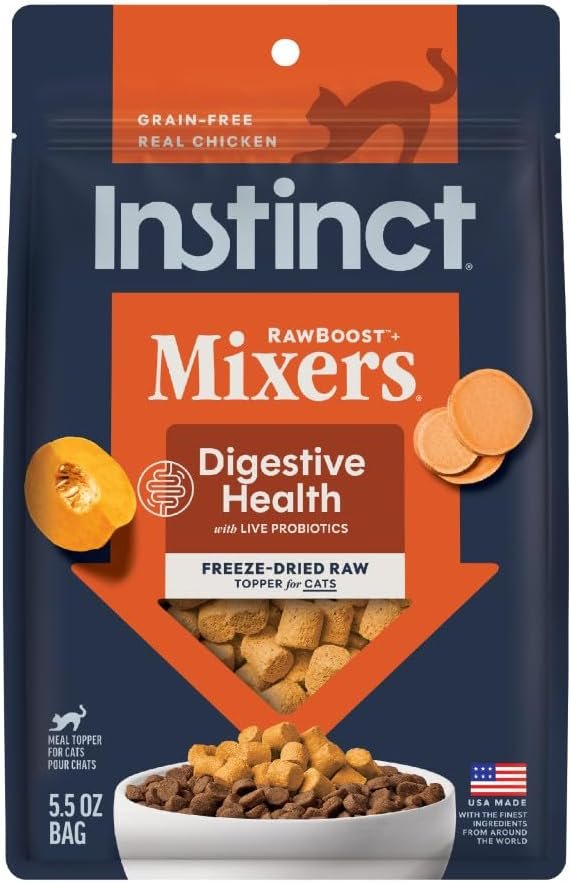 Instinct Freeze Dried Mixers, Cat Food Toppers, Digestive Health, 5.5 oz | Freeze-dried raw meal topper or treat, functional whole foods, fiber, and probiotics for gut support
