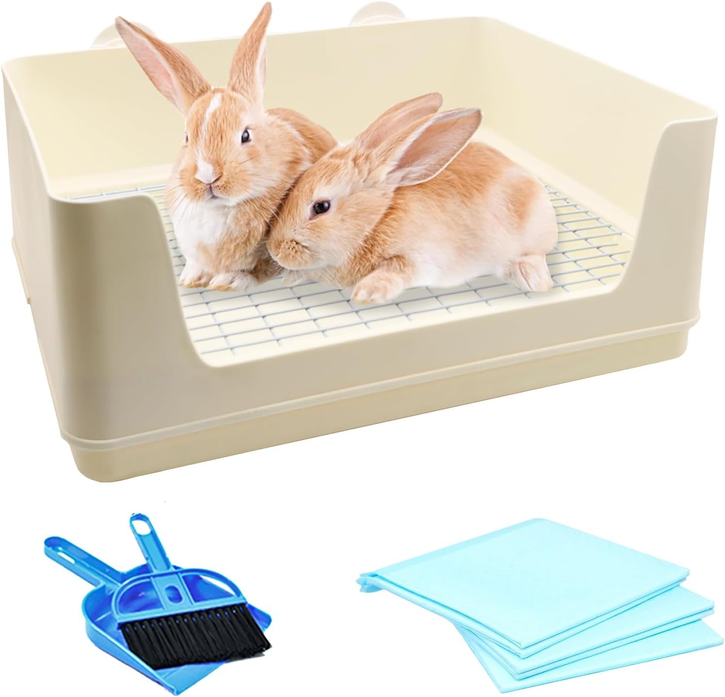 VCEPJH Extra Large Rabbit Litter Box for Cage, Plastic Litter Pan Corner Pet Toilet Small Animal Potty Tray with Metal Grate for Adult Guinea Pigs Chinchillas Ferrets (White)