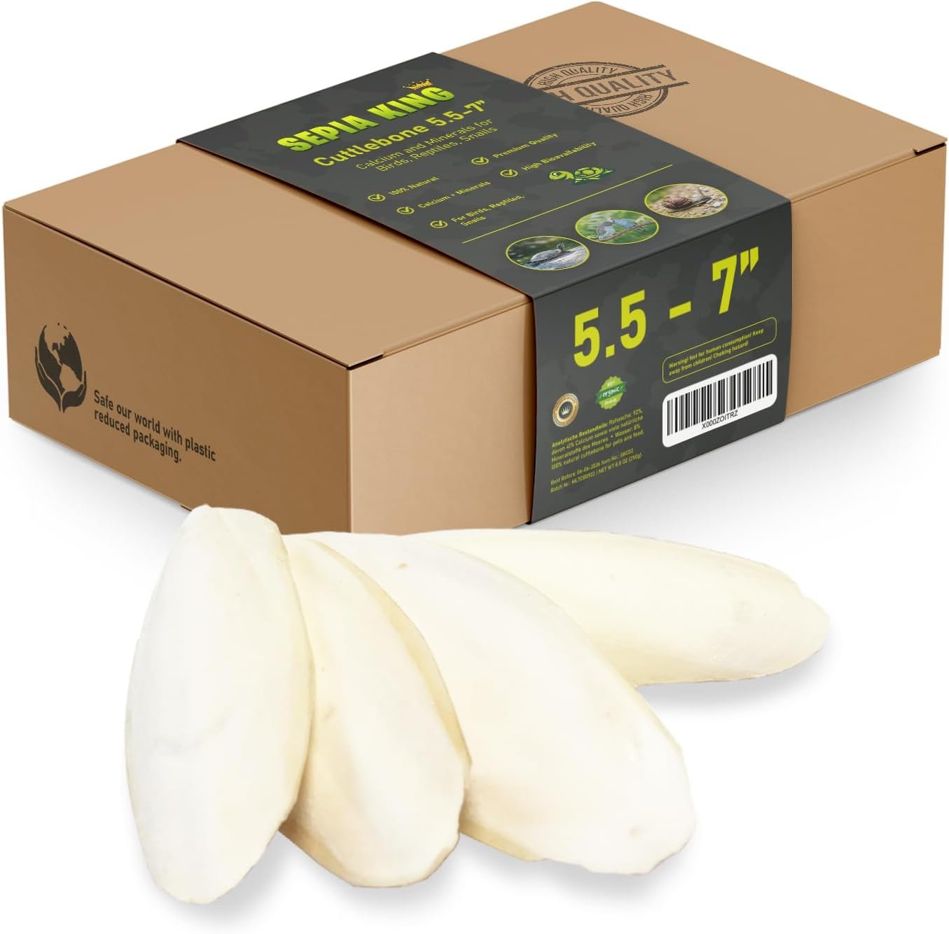 Sepia King – Large – 100% Natural Calcium Supplement – Premium Cuttlebone perfect for Birds, Tortoises, Snails, Reptiles – 5.5 to 7 inch