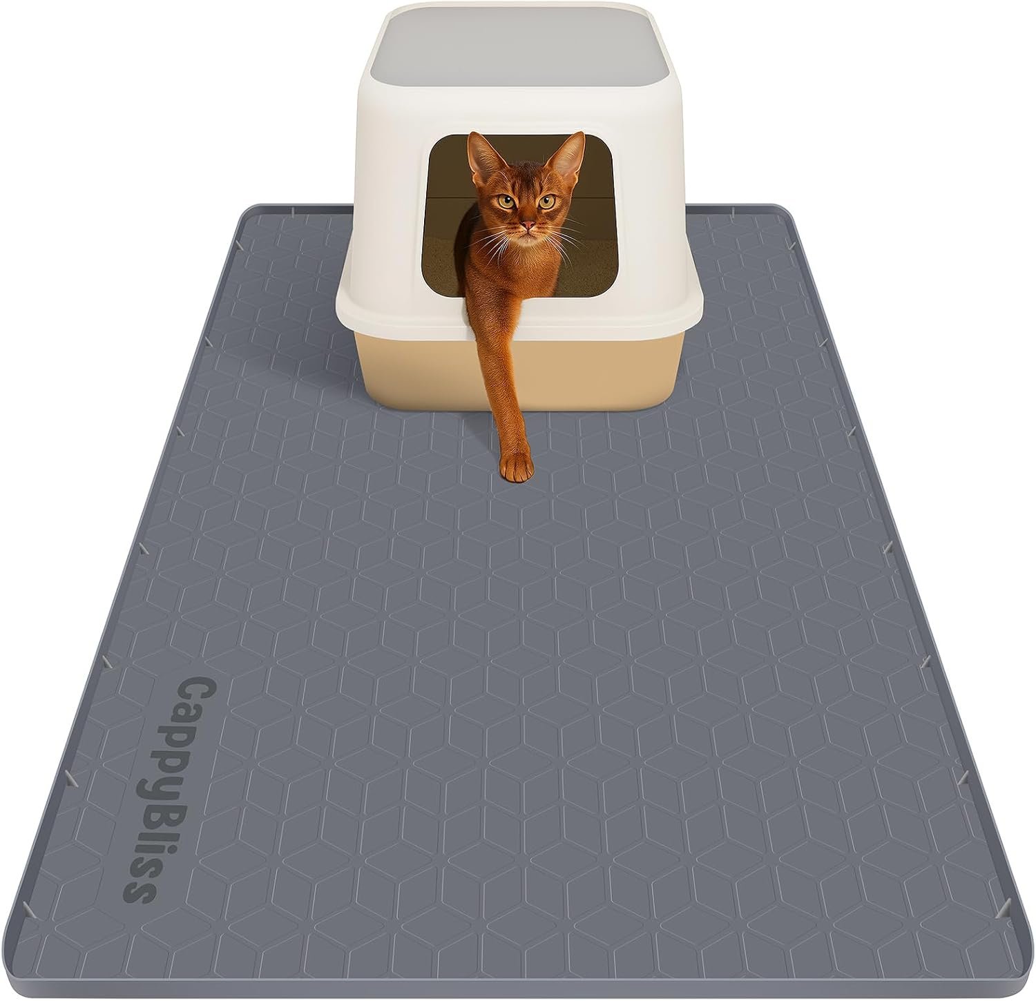 Cat Litter Mat, 34″x22″ Waterproof Silicone, Litter Trapping | Large Size, Non-Slip Floor Pad, Easy to Clean, Indoor Cats, for Litter Box, Traps Litter & Dirt, Dark Gray