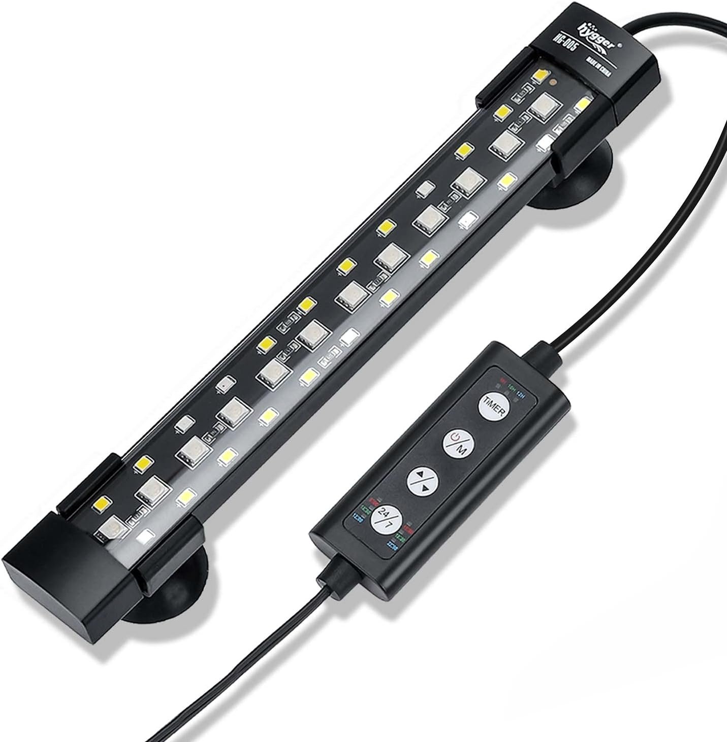 hygger 24/7 Mode Submersible Aquarium LED Light, Full Spectrum Hidden Fish Tank Light with 3 Rows Beads 7 Colors Auto On Off Sunrise-Daylight-Moonlight, Adjustable Timer Brightness