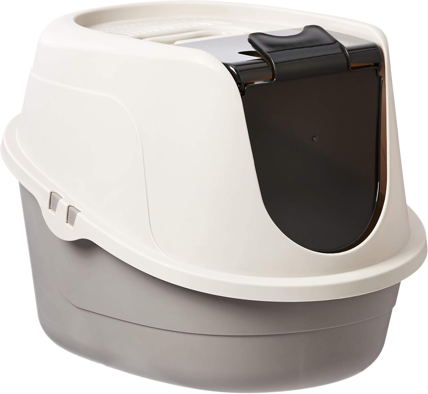 Amazon Basics No-Mess Hooded Enclosed Cat Litter Box with Odor Control and Swinging Door, Standard, 21″ x 16″ x 15″, Multicolor