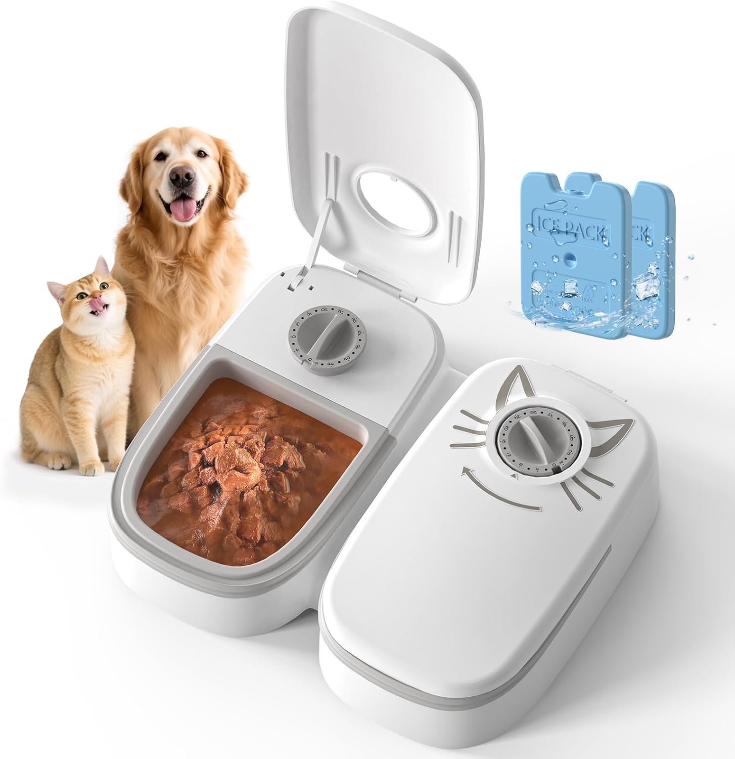2-Meal Timed Wet Food Pet Feeder for Cats with Ice Packs | 48H Wet Food Dispenser, 700ml Capacity, Battery Powered