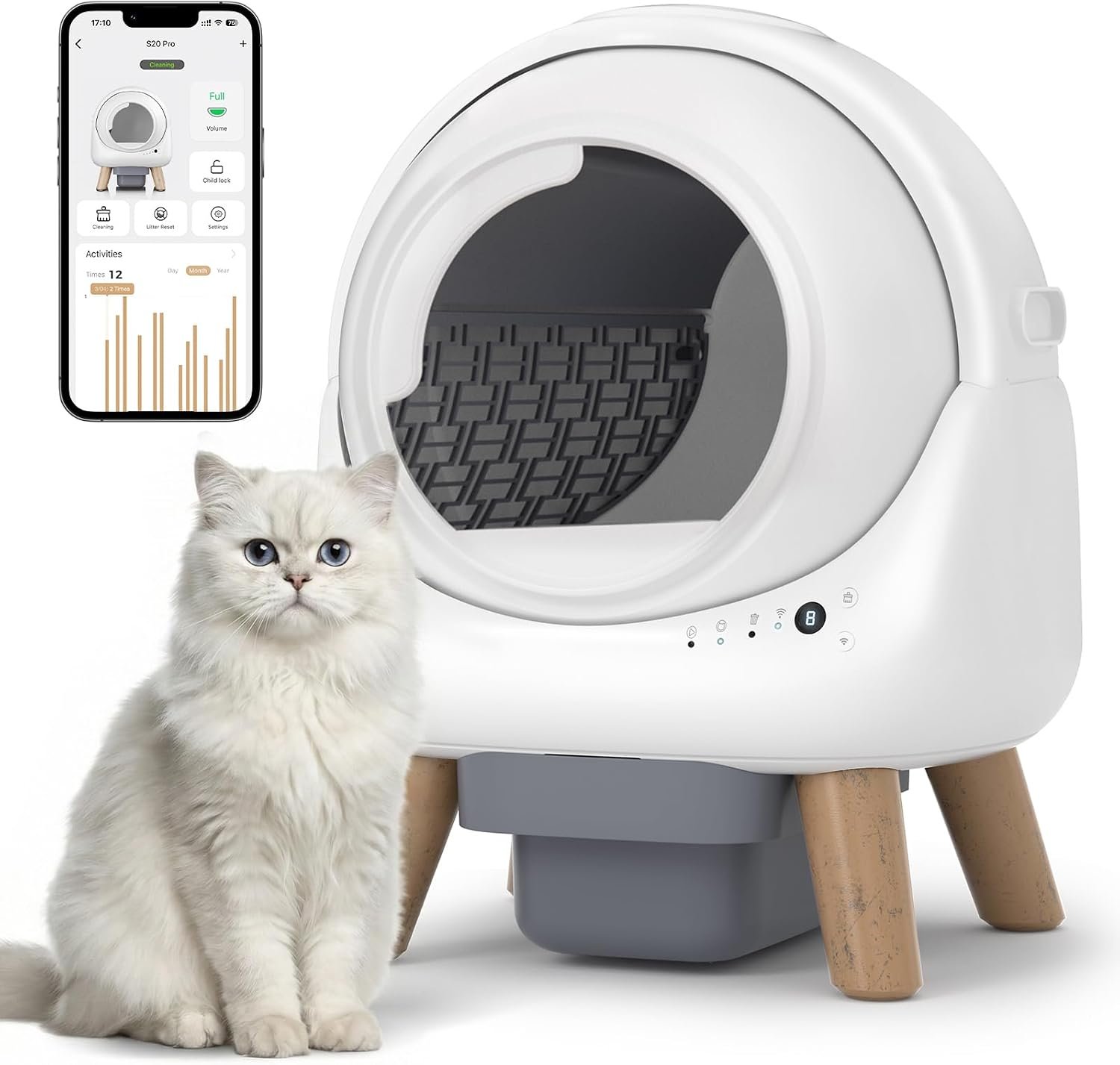 Self Cleaning Litter Box for Multiple Cats, Smart APP Control with Safety Sensors, 15-Day Odor Control, Extra Large Waste Bin, Ultra Quiet Automatic Cat Litter Box, White