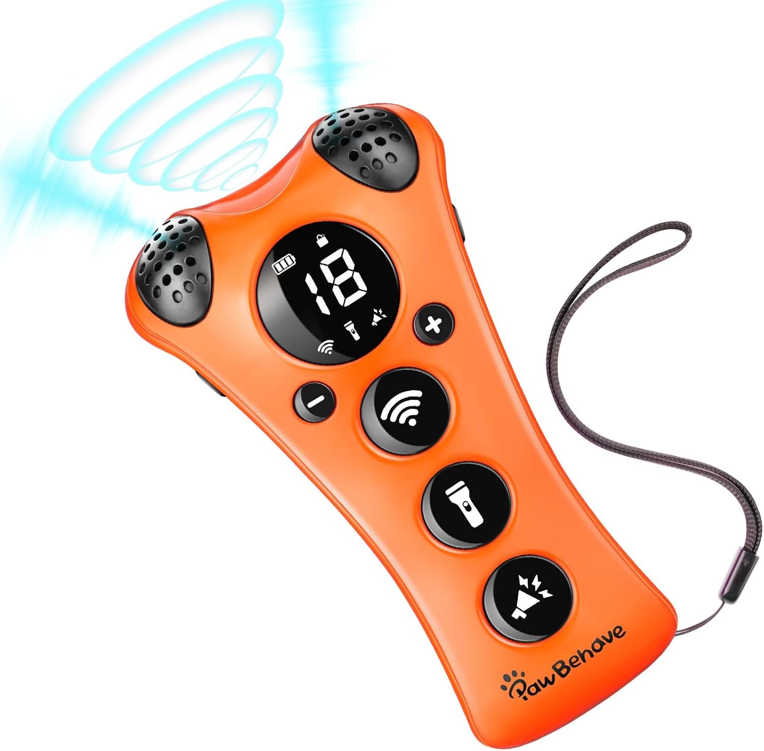 Adjustable Ultrasonic Dog Trainer – World’s First Variable Frequency Pet Behavior Corrector with 10 Level Ultra Sound, 18 Dog Whistles, Anti-Bark Flashlight, Humane Dog Deterrent (Orange)