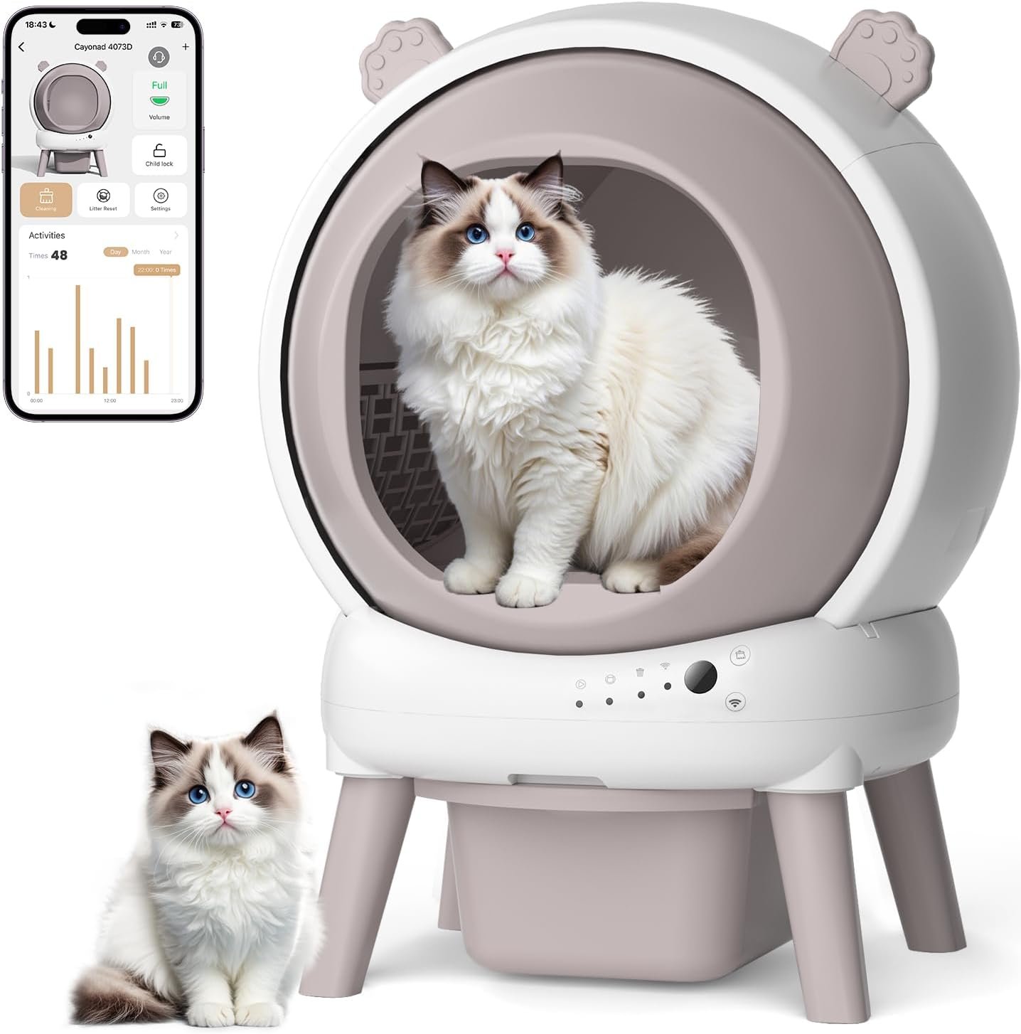 Self Cleaning Litter Box for Multiple Cats, 15L Large Automatic Litter Box with Smart APP Control, 35dB Ultra-Quiet Self-Cleaning Cat Litter Box, Dual Safety Infrared Sensors, Smell-Free, Pink-A