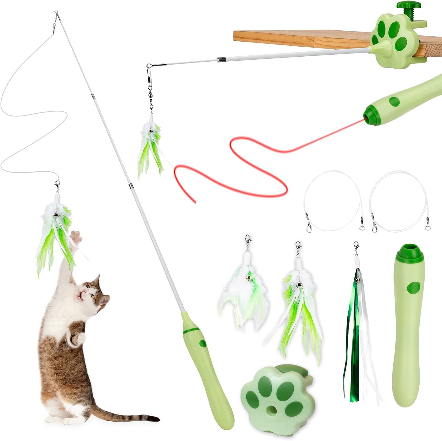 BEBOBLY 3-in-1 Retractable Cat Wand Toy for Indoor Cats Interactive Cat Feather Toys