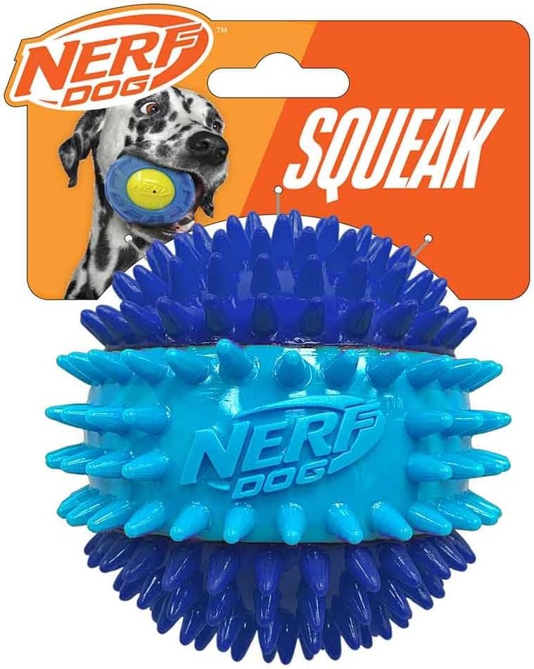 Nerf Dog 3.7in TPR 3-Part Spike Squeak Ball Dog Toy – Dark Blue/Light Blue