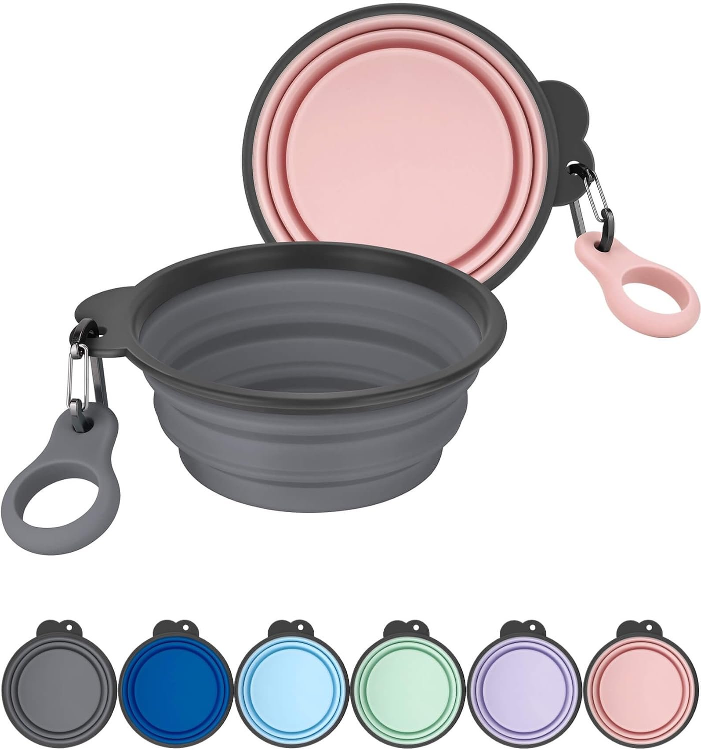AONKEY 2 Pack Collapsible Dog Bowls with Bottle Carrier(Small 15oz) | Upgraded Carabiner,One-piece Molded Rim Won’t Fall Off or Crack, Foldable Portable for Pets Water Drinking or Food Feeding