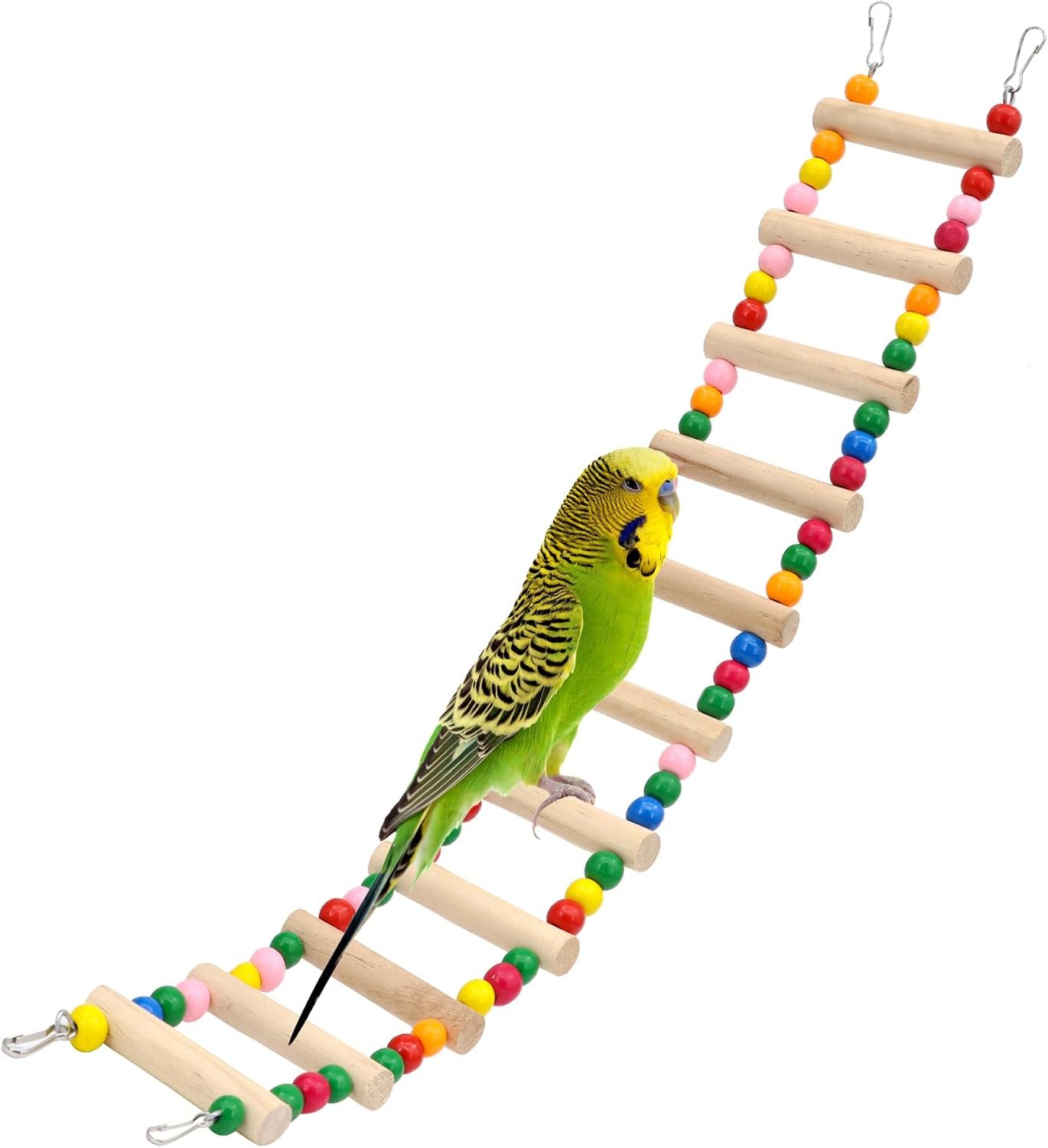 11-Step Bird Ladder Bridge, 21.26 x 3.15 inches Raw Wood and Edible Dye | Pet Hamster Climbing Ladder Swing Toys, Suitable for Small to Medium Birds, Bird Cage Accessories