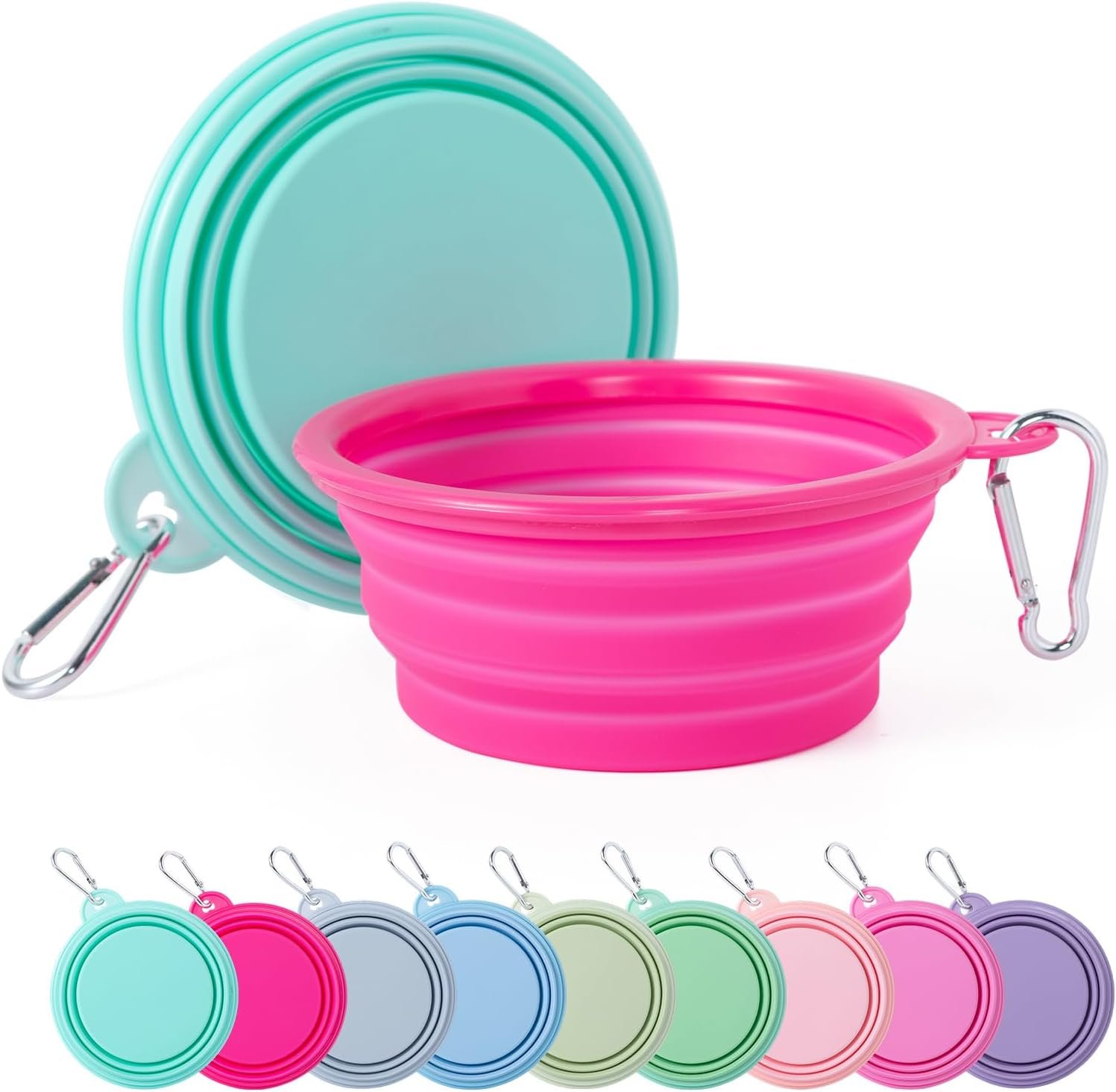 SLSON Collapsible Dog Bowl, 2Pack Macaron Color Pet Travel Bowls Silicone Foldable Water Feeder Dish for Small to Large Dogs Cat Walking Hiking Camping (Macaron Bright Pink and Bright Green, Small)
