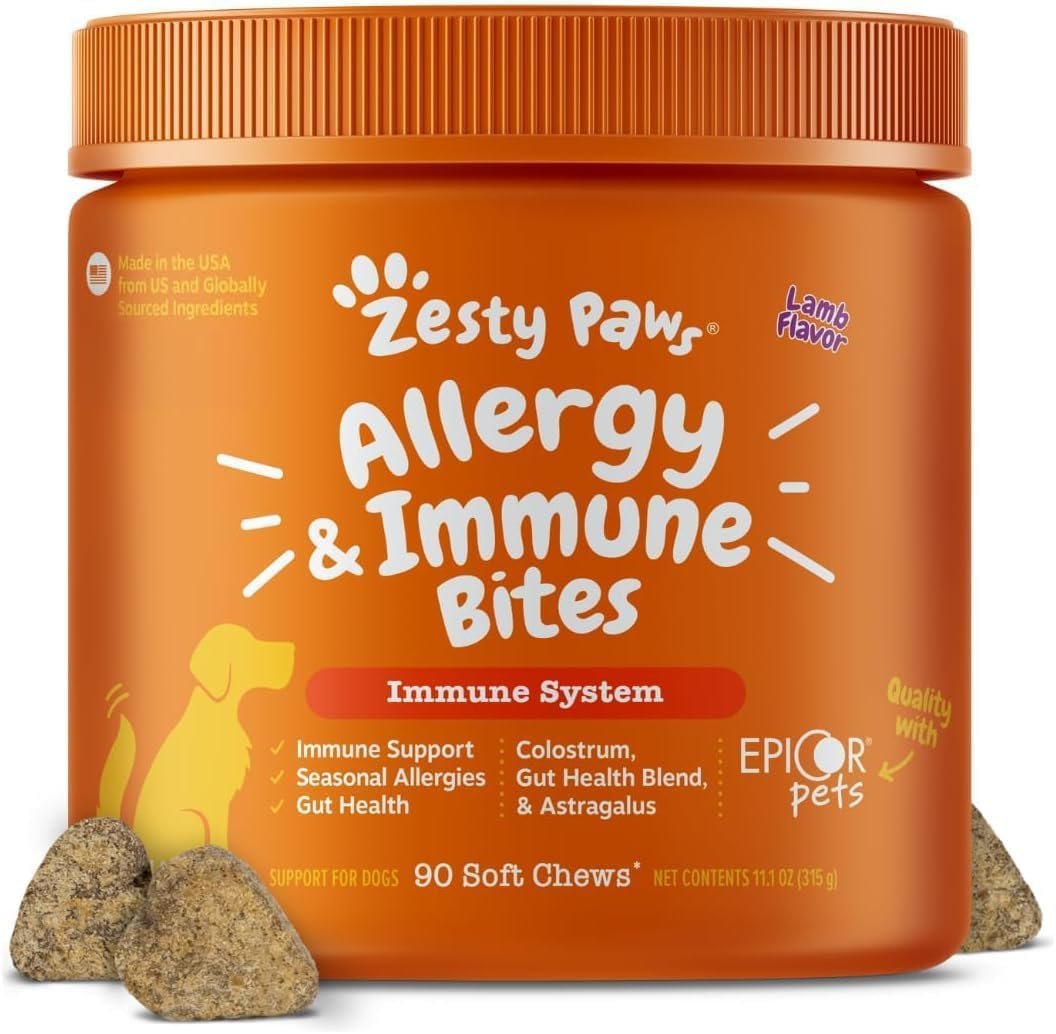 Zesty Paws Allergy Immune Bites – Dog Allergy Chews, Dog Probiotics for Itchy Skin and Ears, Lamb, 90ct