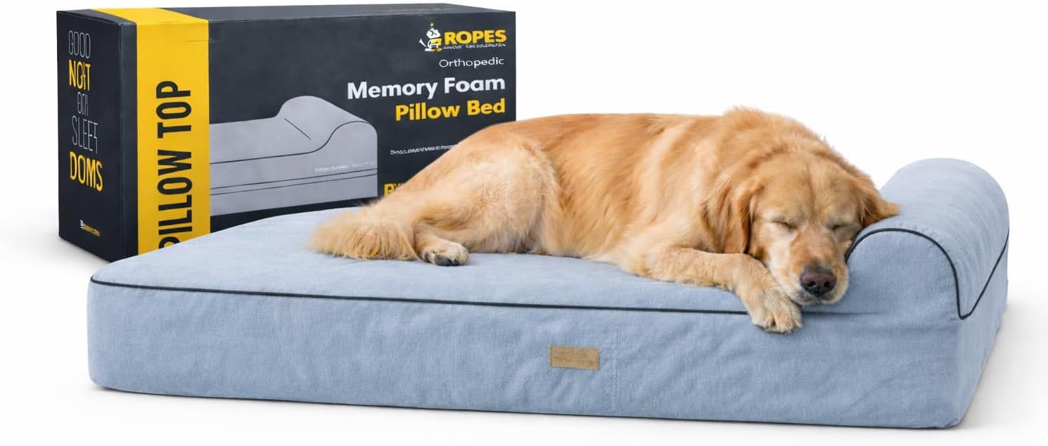 KOPEKS Orthopedic Memory Foam Dog Bed 7″ Inch Thick Extra Large Dog Bed With Pillow Grey 50″x34″x10″ Includes Waterproof Liner & Durable Removable Cover With Smart Design