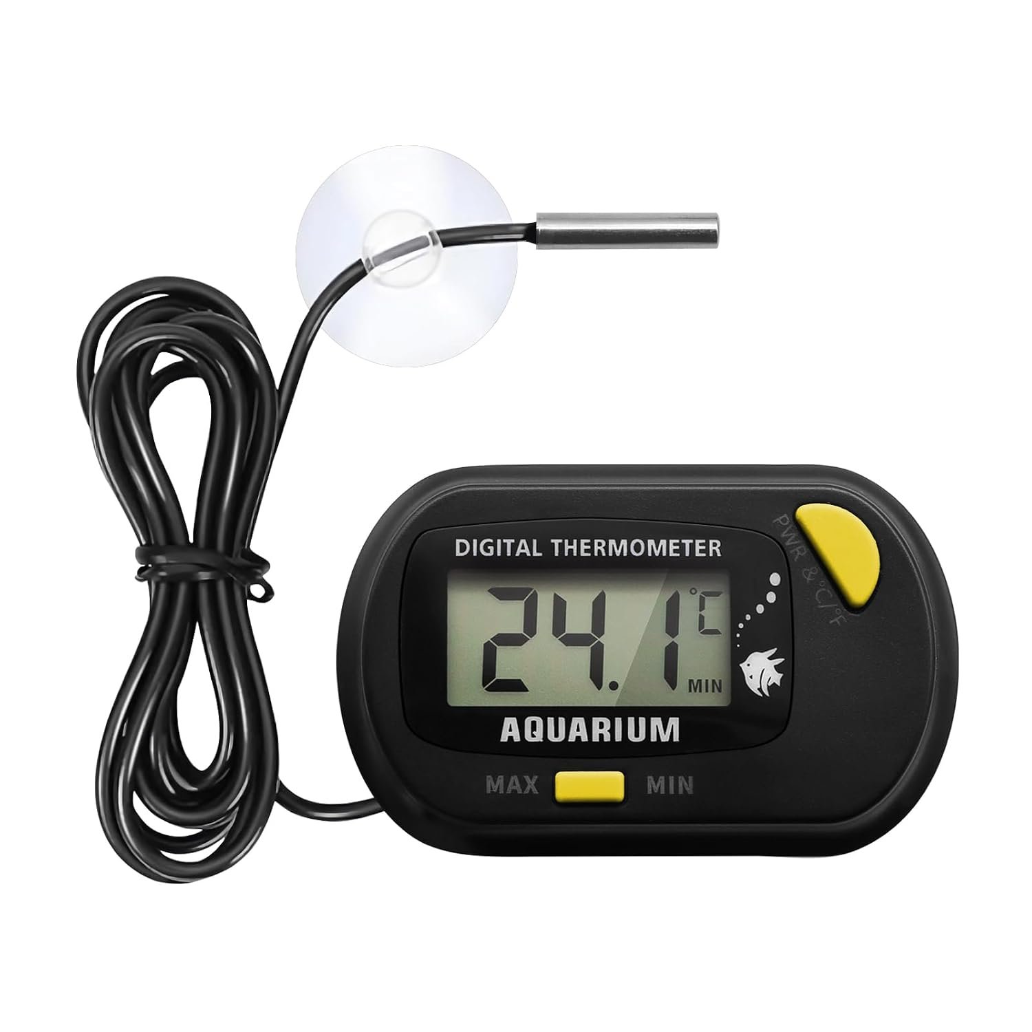 Digital Aquarium Thermometer for Fish Tank & Reptile Terrarium Large LCD Display with MAX/MIN Memory, Waterproof Submersible Water Temperature Gauge for Freshwater & Saltwater Tanks (Orange)