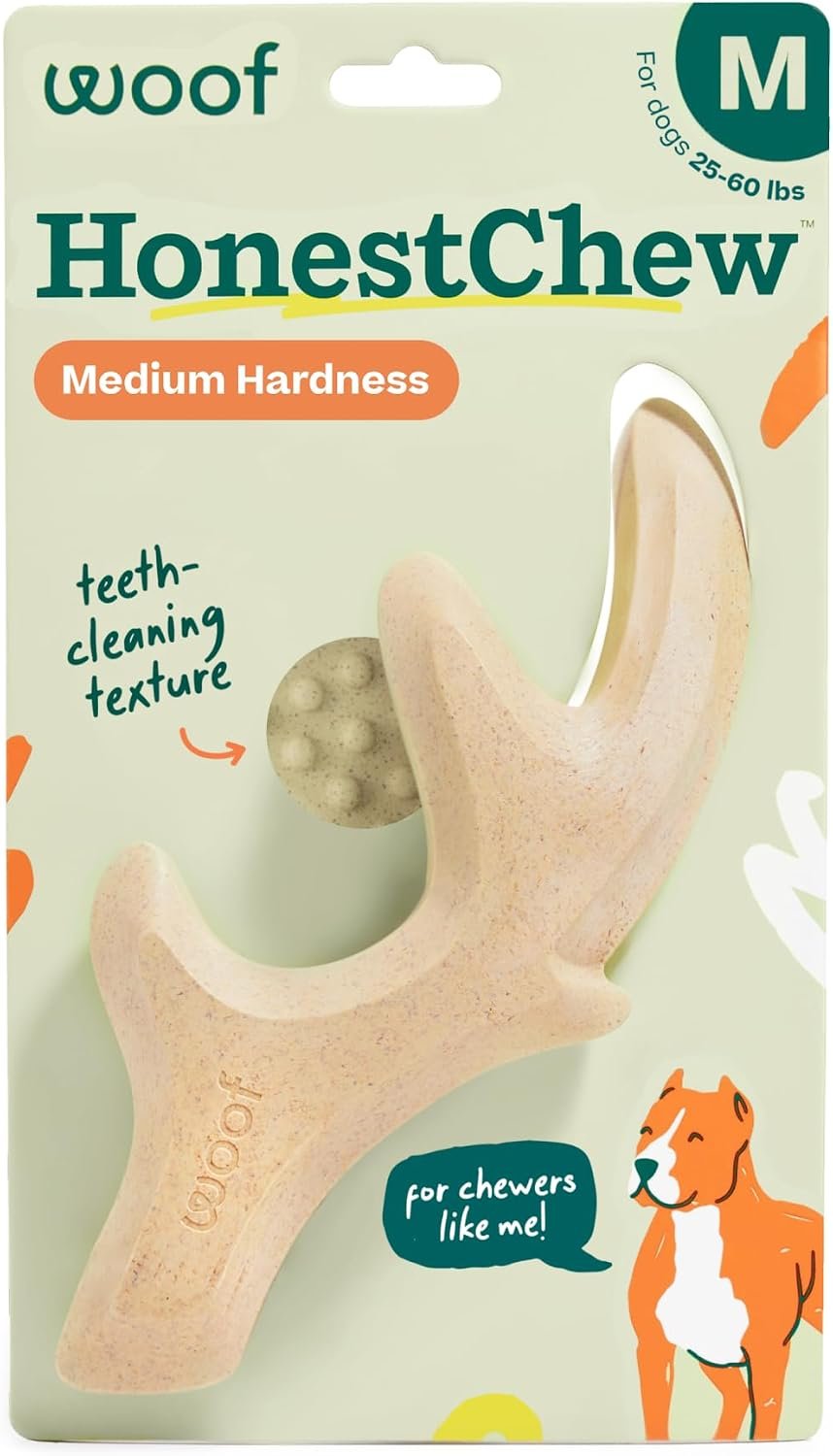 WOOF HonestChew Antler Dog Chew Toy for Dogs 25-60 lbs | Includes Antler & Infinity, plant-based materials, splinter-resistant, durable chews, supports dental care, gift-ready set