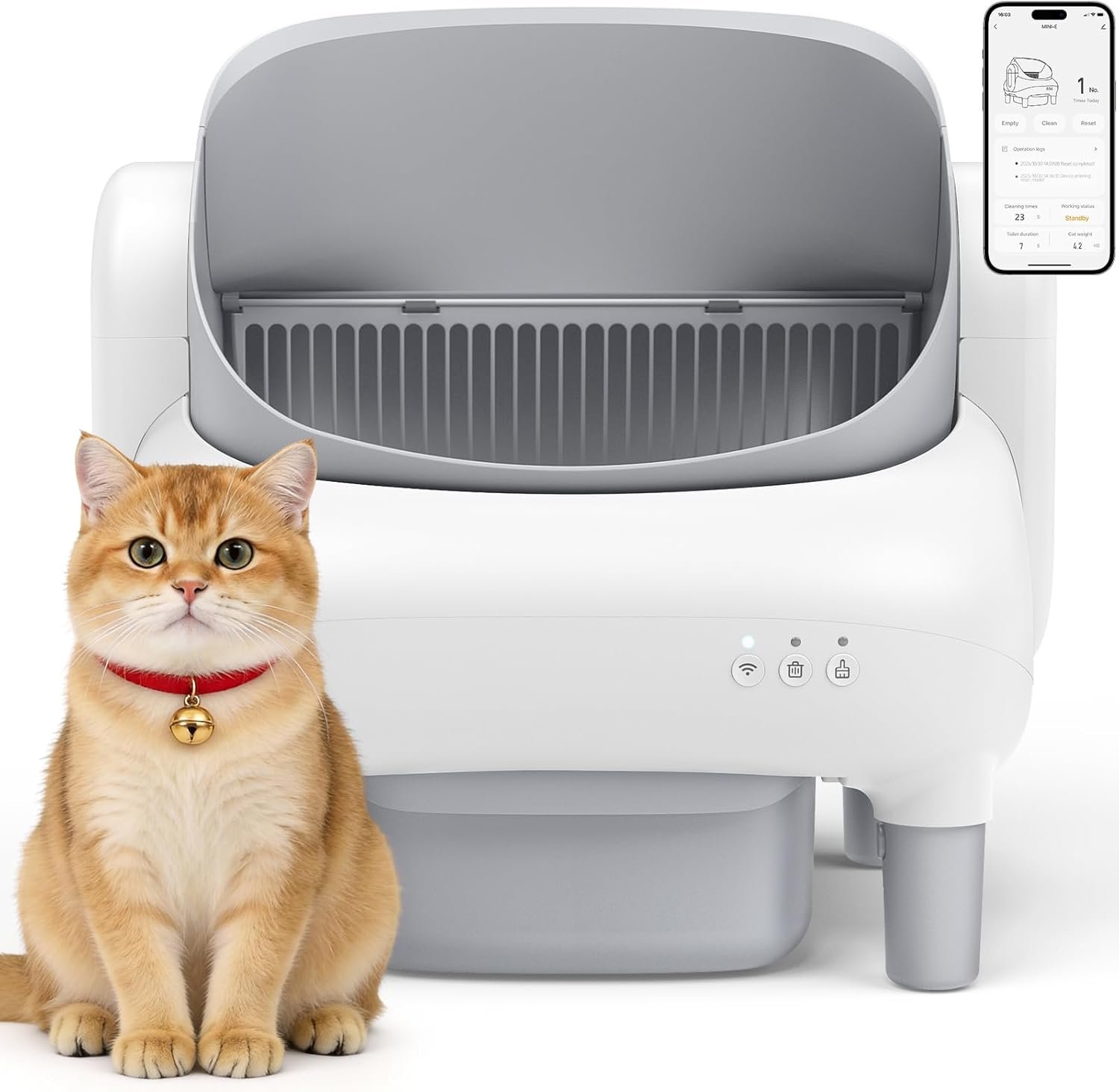 Automatic Cat Litter Box, Open-Top, App Control, Safety Protection | Self cleaning Litter Box for Multiple Cats ,Ultra-Quiet,Easy Setup,Light Gray