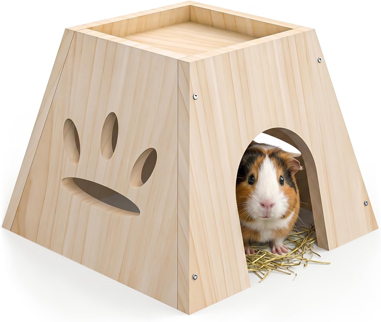 XiaZ Guinea Pig Hideout,Cute Guinea Pig House,Sturdy Small Animal House with Large Front Cave, Side Ventilation Holes, Thick Durable Wood,Habitat Hideout for Dwarf Rabbit, Hamster, Chinchilla