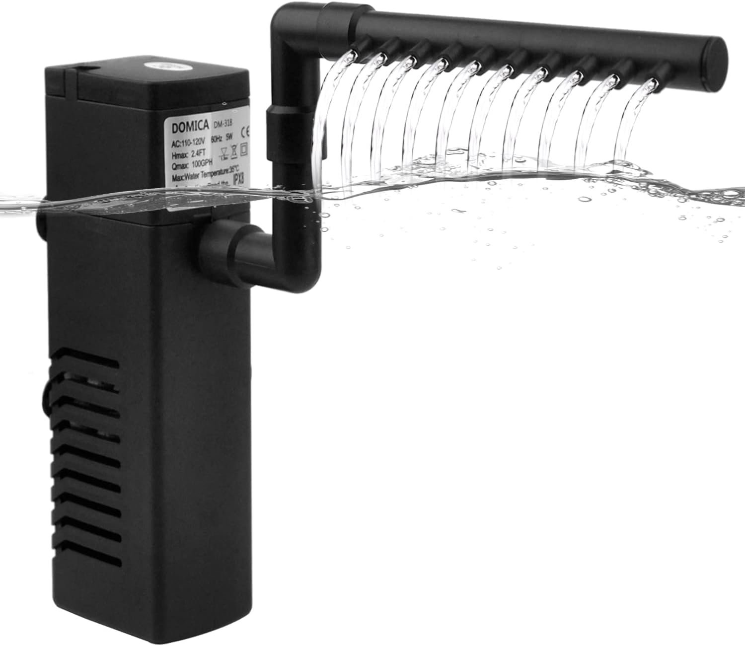 100GPH 5W Internal Aquarium Filter with Aeration System Power Filter for 5 to 15 Gallons Fish Tank, Submersible Fish Tank Filter