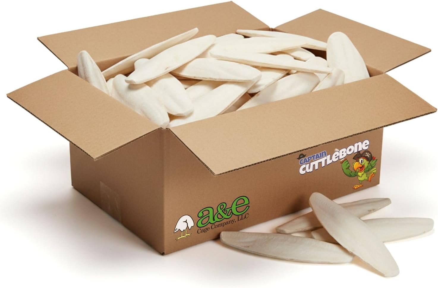 A&E Cage Co Captain Cuttlebone Natural Cuttlebone for Birds, 5 lb Bulk Box | Natural Calcium Source, Supports Beak Trimming, For Parakeets, Finches & Canaries, 4-6 Inch