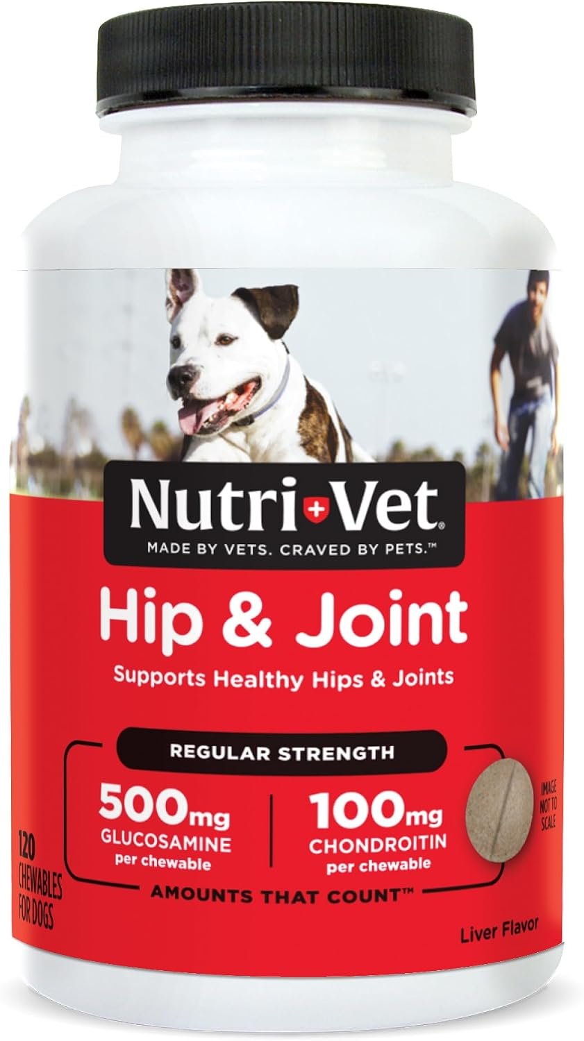 Nutri-Vet Hip & Joint Dog Supplement, 500mg Glucosamine, 120 Count | Hip & Joint Chews for Dogs, Dog Glucosamine, 100mg Chondroitin, Pet Mobility Support, Cartilage Support, Joint Health