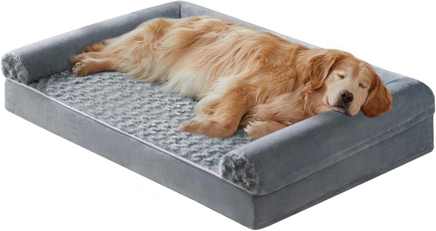 BFPETHOME Orthopedic Washable XLarge Dog Bed for Senior Dog Cozy Sleep | Extra Large Waterproof Big Soft Pet Couch Bed for Dogs Relax with Removable Cover Supportive Egg Crate Foam Grey 42×30 Inch