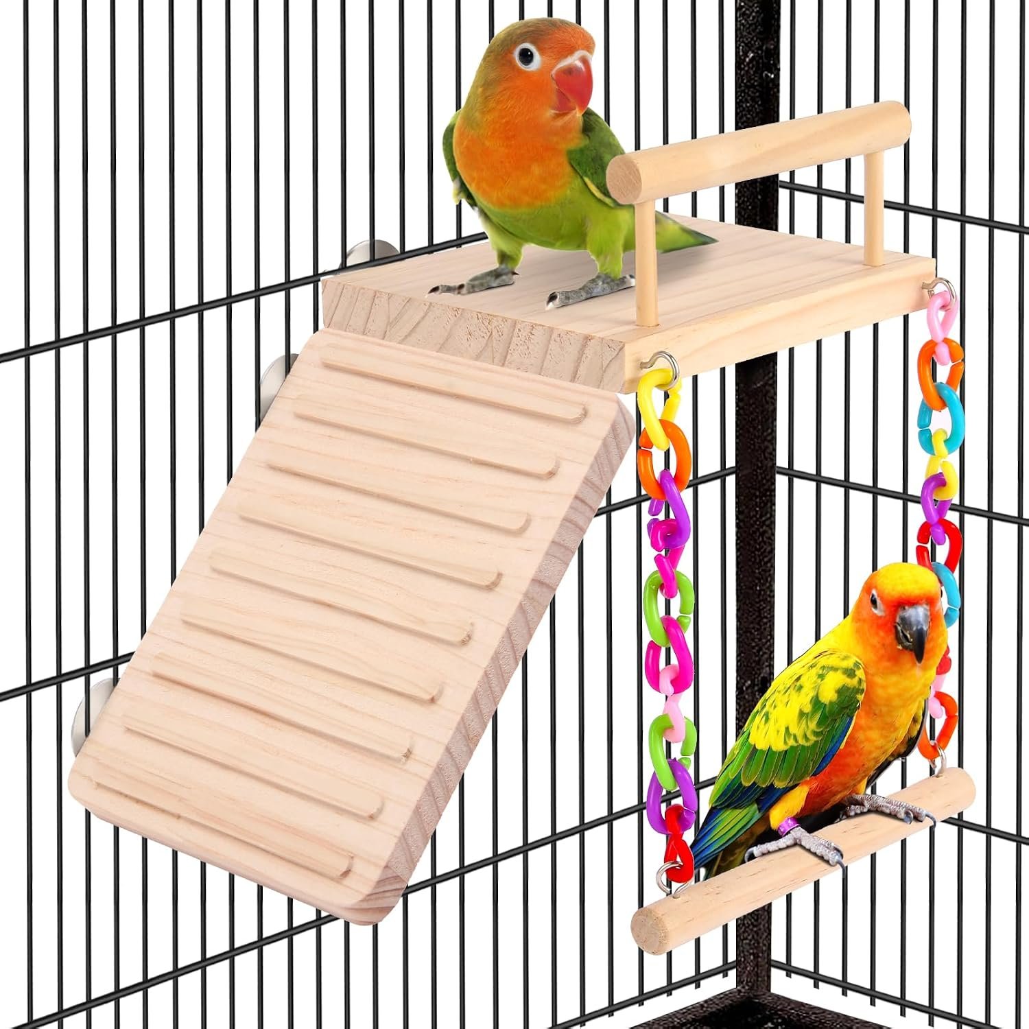 Kyouki Bird Perch Bird Cage Accessories Platform Swing – for Parrot,Parakeet,Budgies, Cockatiels, Lovebirds, Pacific Parrotlets,Chinchilla, Hamster – Sturdy Play Gym Exercise Stand