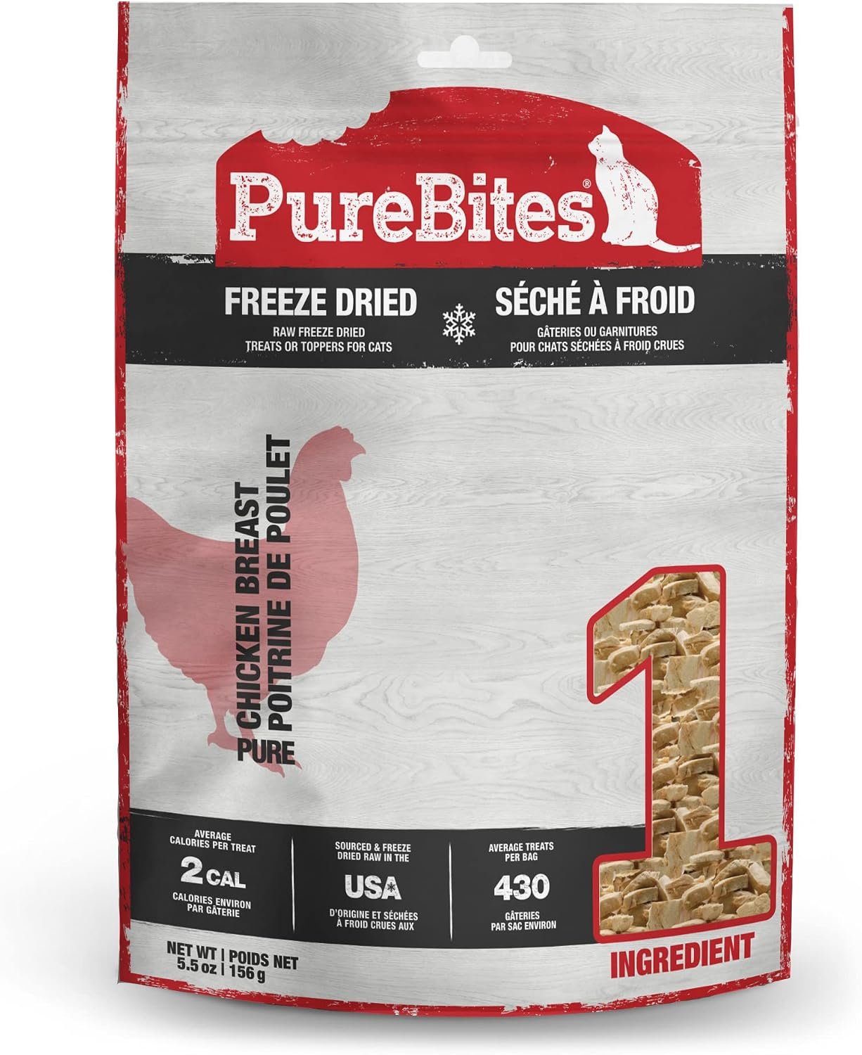 PureBites Chicken Single Ingredient Freeze Dried Cat Treats, 5.5 oz | 100% Chicken Breast, Freeze Dried Raw in USA, High-Value Training Reward, 2 Calories/Treat, No Fillers