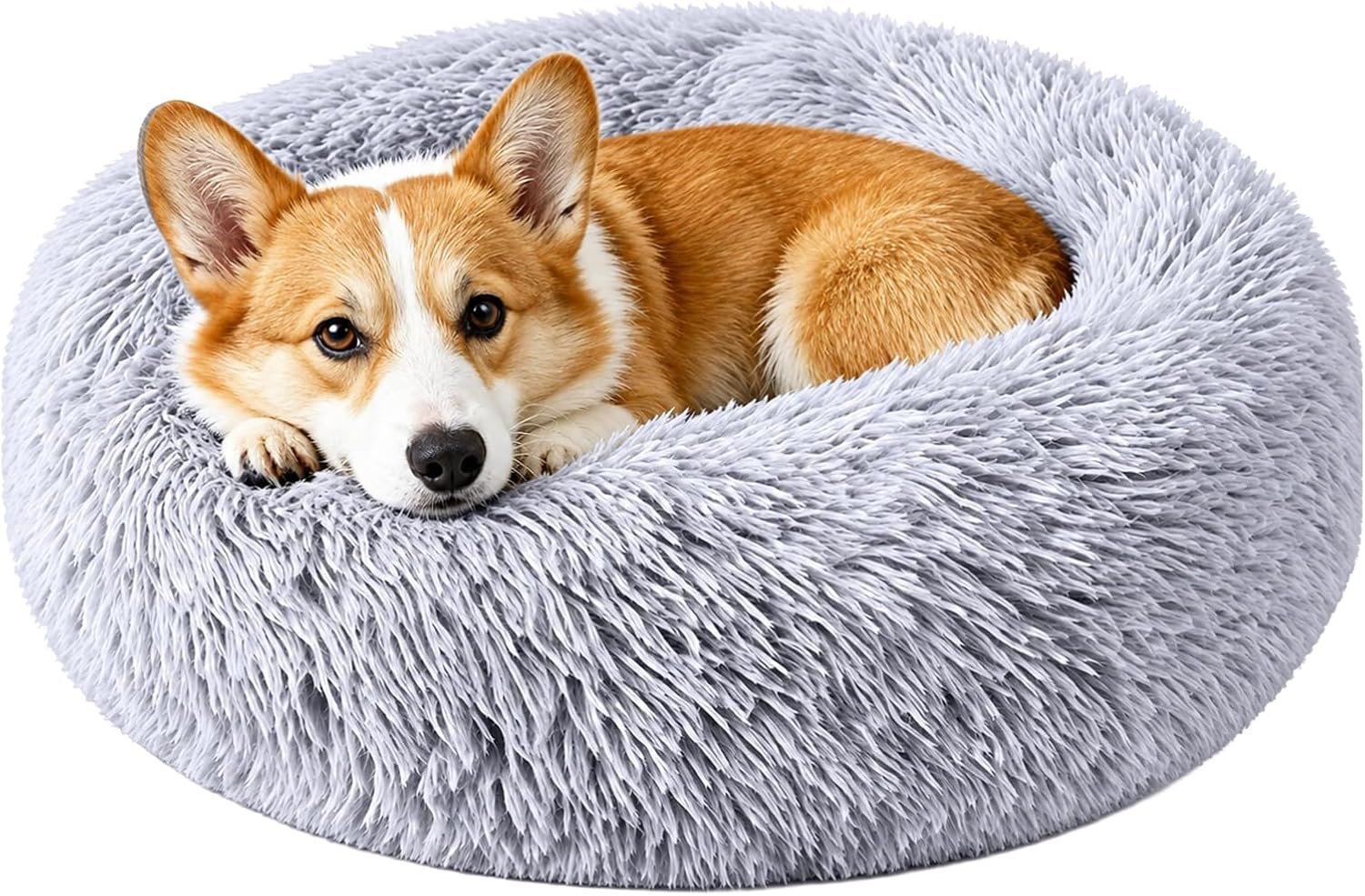 Medium Dog Bed, Washable Plush Donut Dog Bed, 28 Inch | Supportive plush dog cushion creating a cozy space for medium dogs to curl up, relax and sleep comfortably indoors.