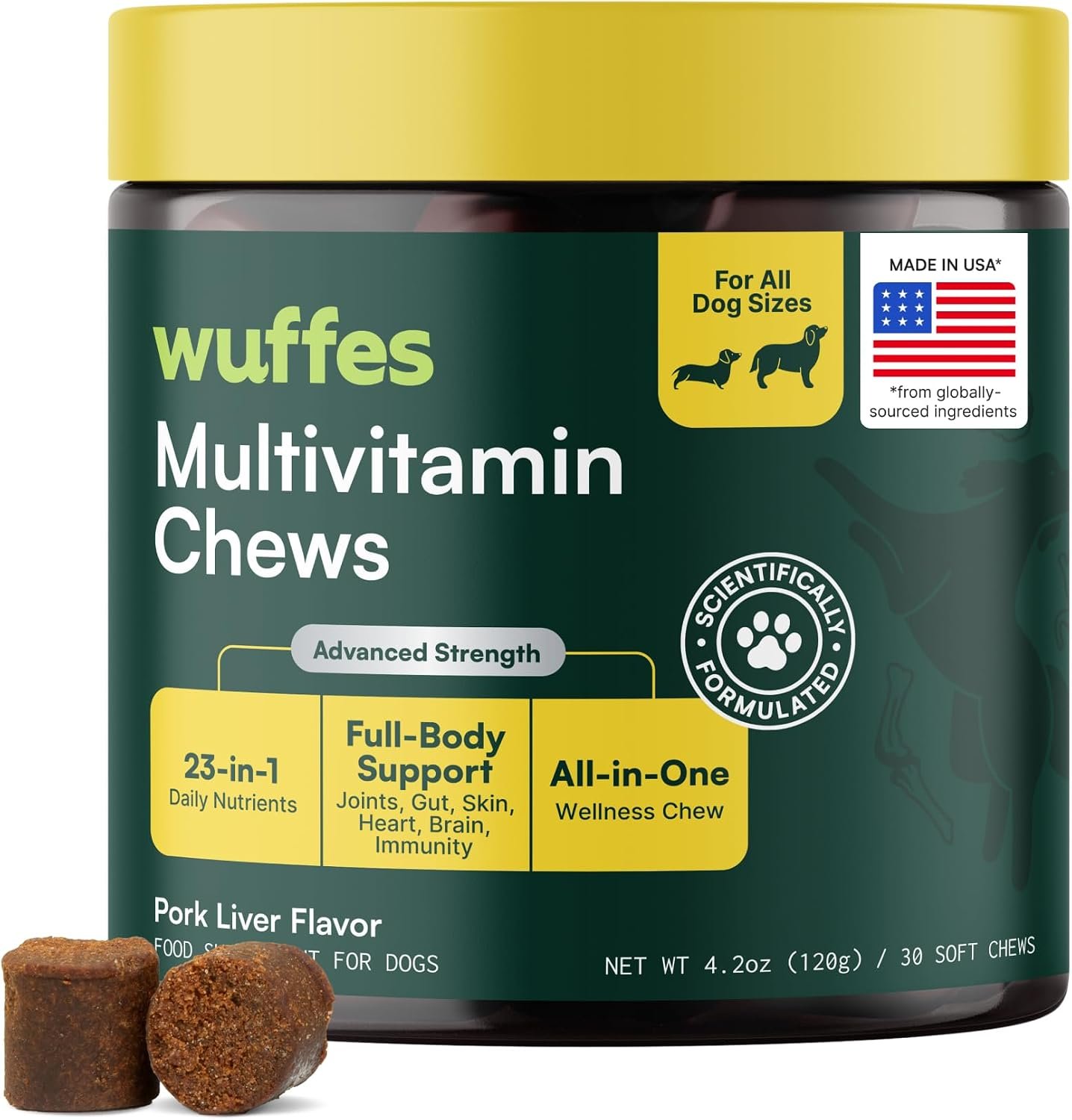 Multivitamin Chews for Dogs, 30 ct | Supplement for Every Day Vitality. For All Breed Sizes. Made with 23 Essential Vitamins & Minerals. 3 Months+. Pork Flavor.