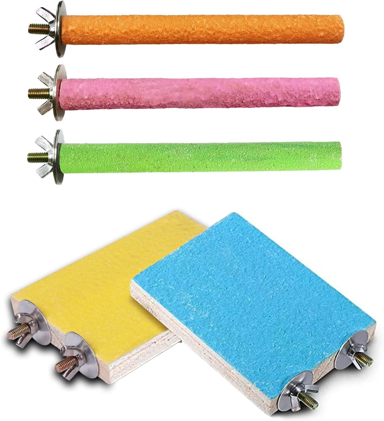 Hamiledyi 5 Pcs Parrot Perch Stand Natural Wood Bird Perch Stand Platform Paw Grinding Sticks Cage Accessories Exercise Toys for Budgies Parakeets Cockatiels Conures Lovebirds