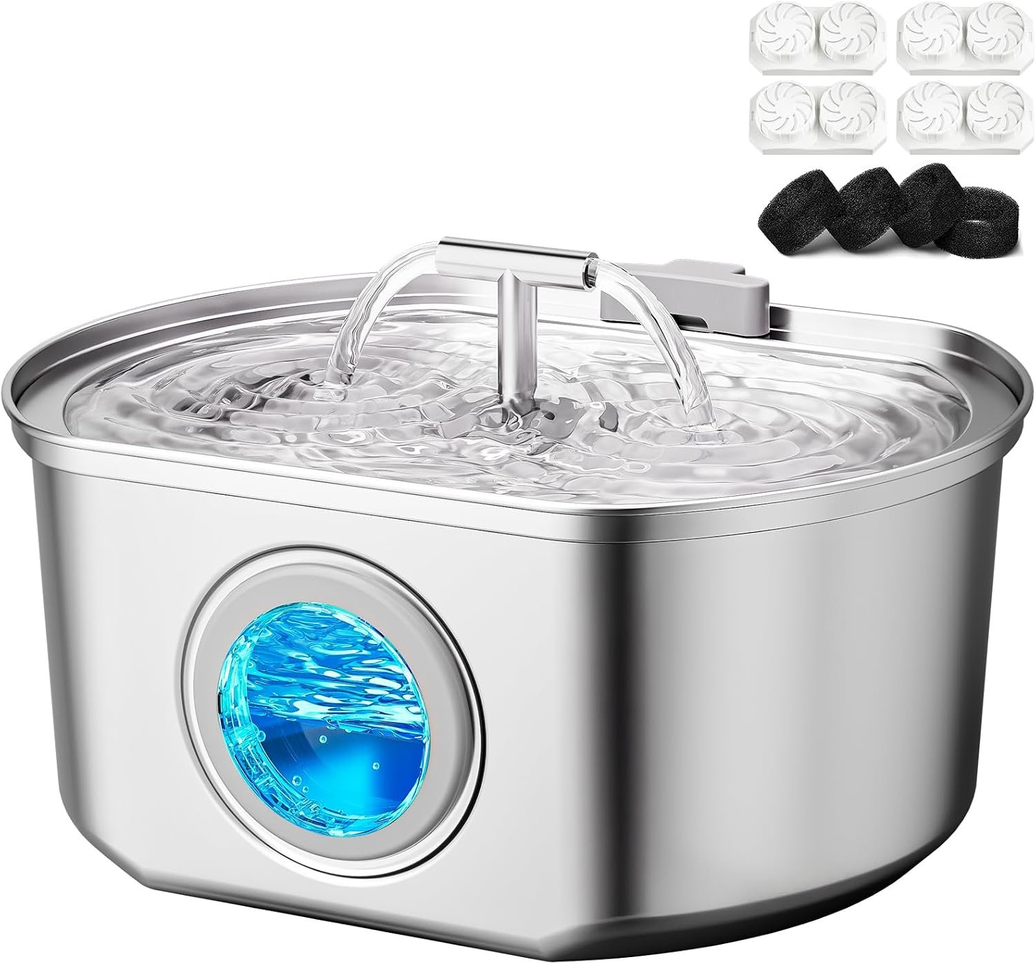 Cat Water Fountain Stainless Steel – 3.2L/108oz Cat Drinking Fountain | Pet Water Fountain for Cats Inside – Ultra Quiet Pet Watering Dispenser – for Small Animals (4 Filters)
