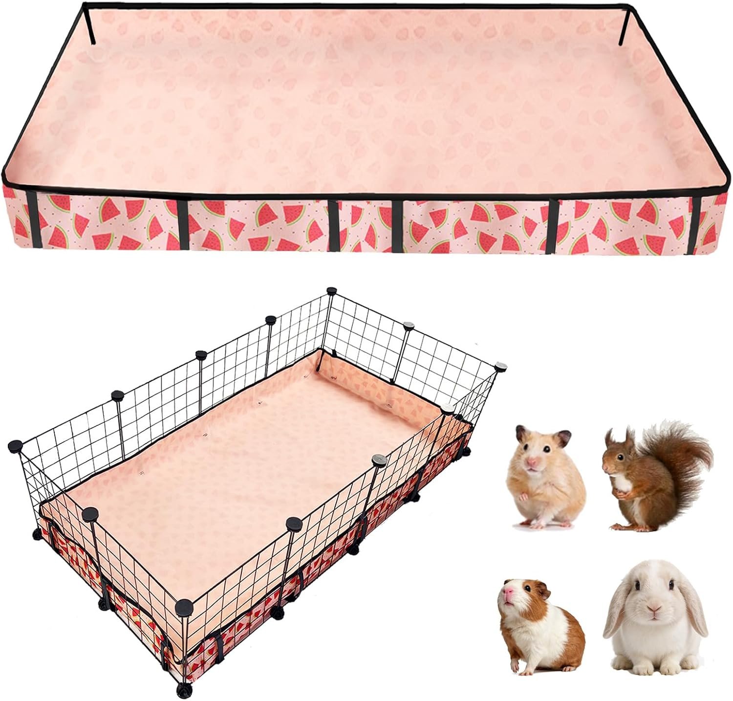 Waterproof Guinea Pig Cage Liners, Washable & Reusable Small Animal Cage Mat, for Rabbit, Hamster, Chinchilla, Hedgehog (Watermelon),C&C 24×48 inches