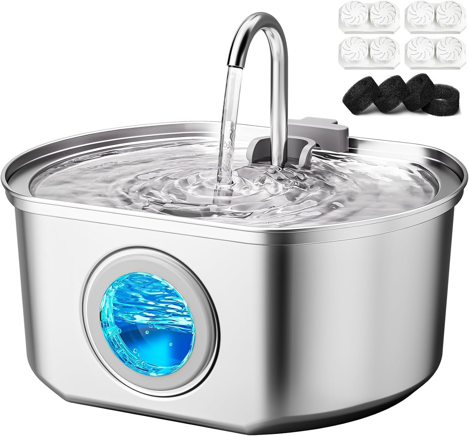 Cat Water Fountain Stainless Steel: 108oz/3.2L Cat Fountain for Drinking | Pet Water Fountain Inside – Automatic Dog Watering Dispenser Bowl – Pet Feeding & Watering Supplies – Water Level Window