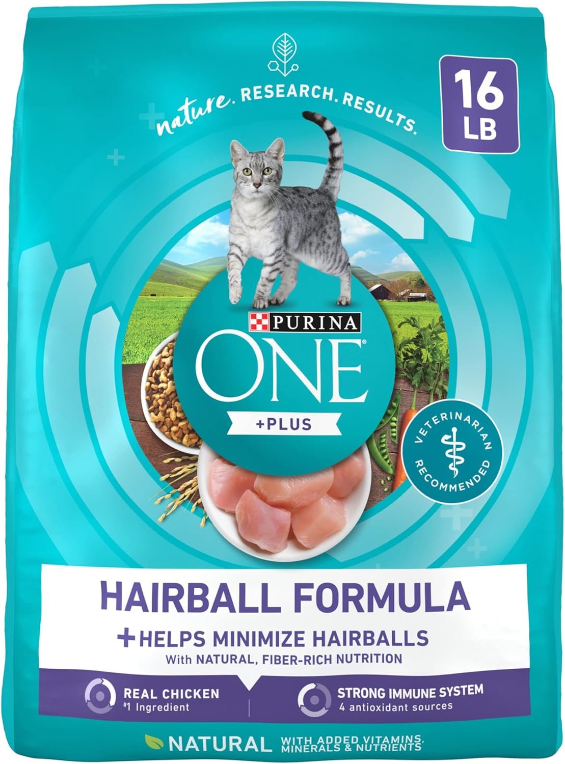 Purina ONE Natural Cat Food for Hairball Control, +PLUS Hairball Formula – 16 lb. Bag