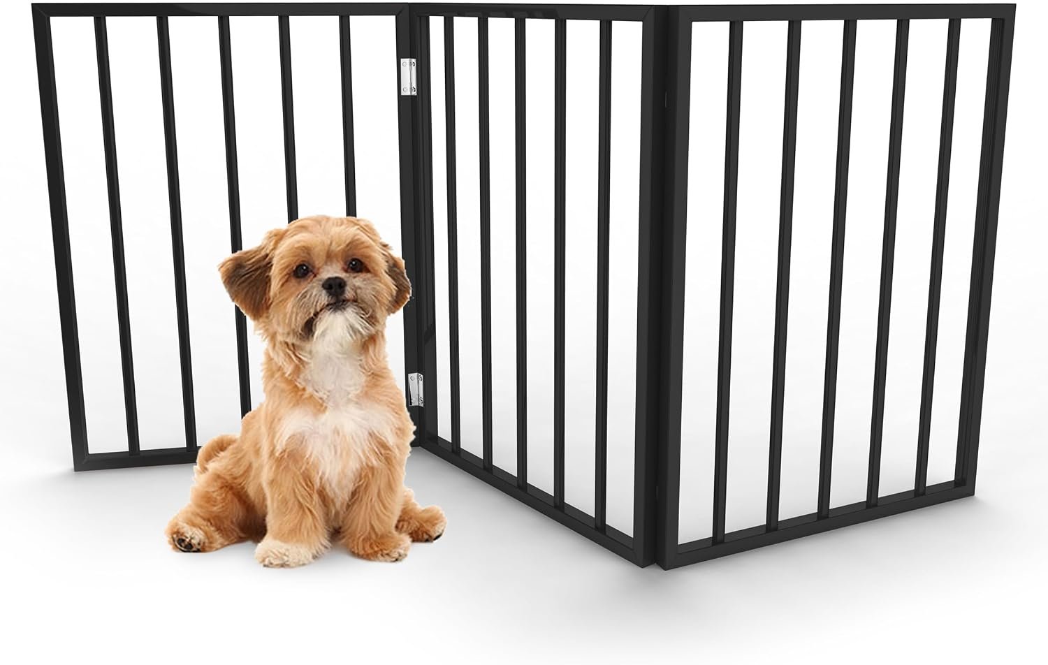 Pet Gate – 3-Panel Indoor Foldable Dog Fence for Stairs, Hallways, or Doorways – 54×24-Inch Wood Freestanding Dog Gates by PETMAKER (Black)