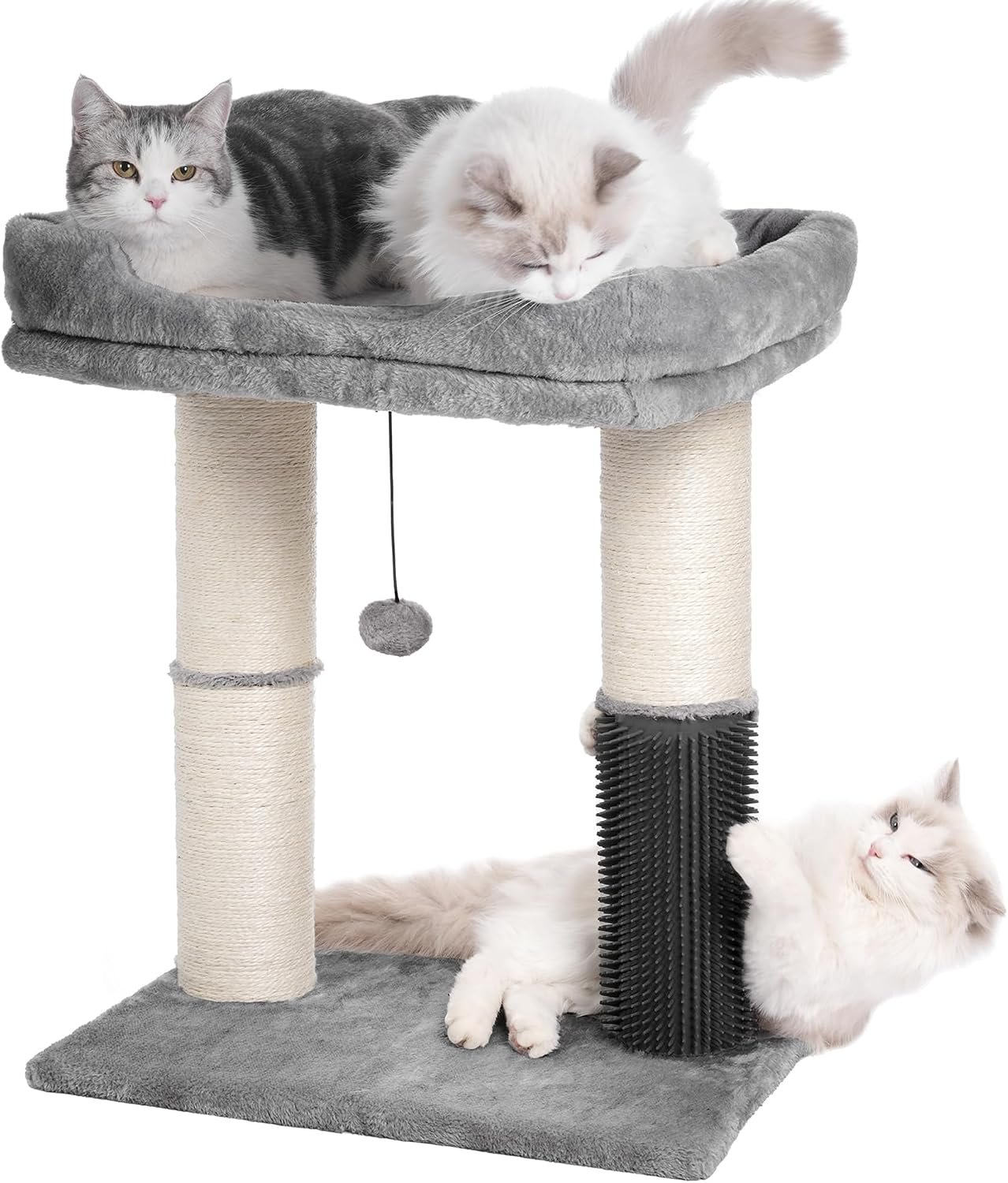 Cat Tree Tower for Large Cats Cat Scratching Post with Bed 20X16” | Small Cat Tree with Thick Scratching Post 4.5” Dia, Large Raised Bed 20X16”, Self Groomer, Toy Ball for Indoor& Large Cats