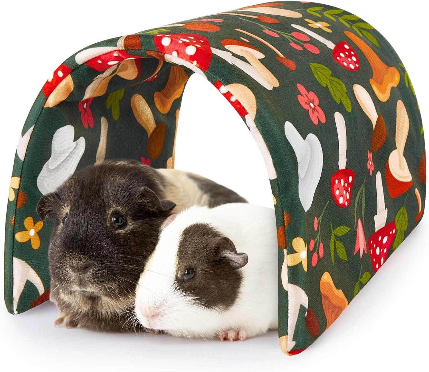 Bienbee Guinea Pig Tunnel, Guinea Pig Hideout, Washable Rabbit Tunnel and Bunny House, Rabbit Toys in Cages for Guinea Pig Bunny Rabbit Small Animal Green Mushroom