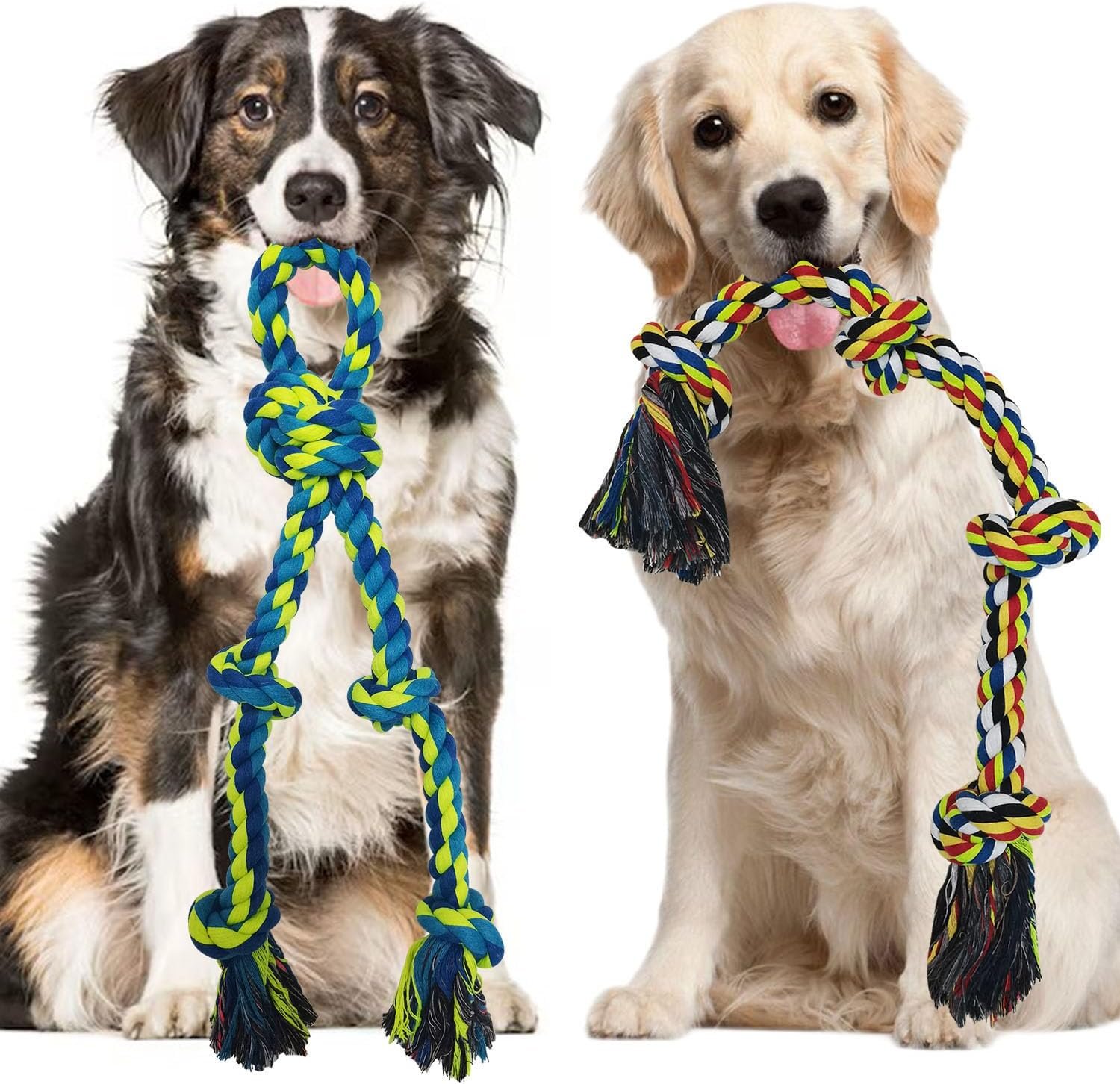 Heavy Duty Dog Rope Toys for Large Breed Aggressive Chewers, 2 Pack Indestructible Dog Toy to Tug of War, Interactive Rope Tug Toy for Dogs, 100% Cotton Teeth Cleaning Chew Toy