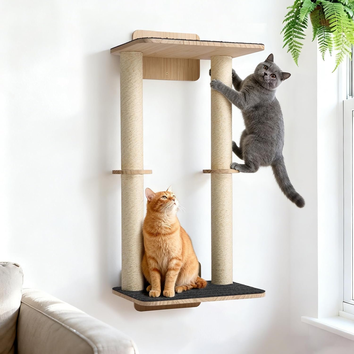 Veehoo Cat Wall Shelves, 28.3″ Cat Wall Furniture with Scratcher | Cats wall climber, Dual sisal scratching posts, Carpeted perch, Easy installation, Drywall mounting