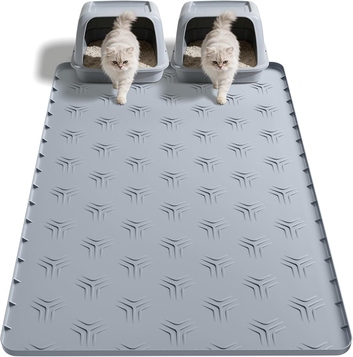 JUJOMAT Cat Litter Box Mat, 34″×22″ Waterproof Silicone Cat Litter Trapping | Non-Slip Gray Kitty Litter Mat for Indoor Cats, Waterproof Pet Food Mats Easy to Clean & Soft on Kitty Paws