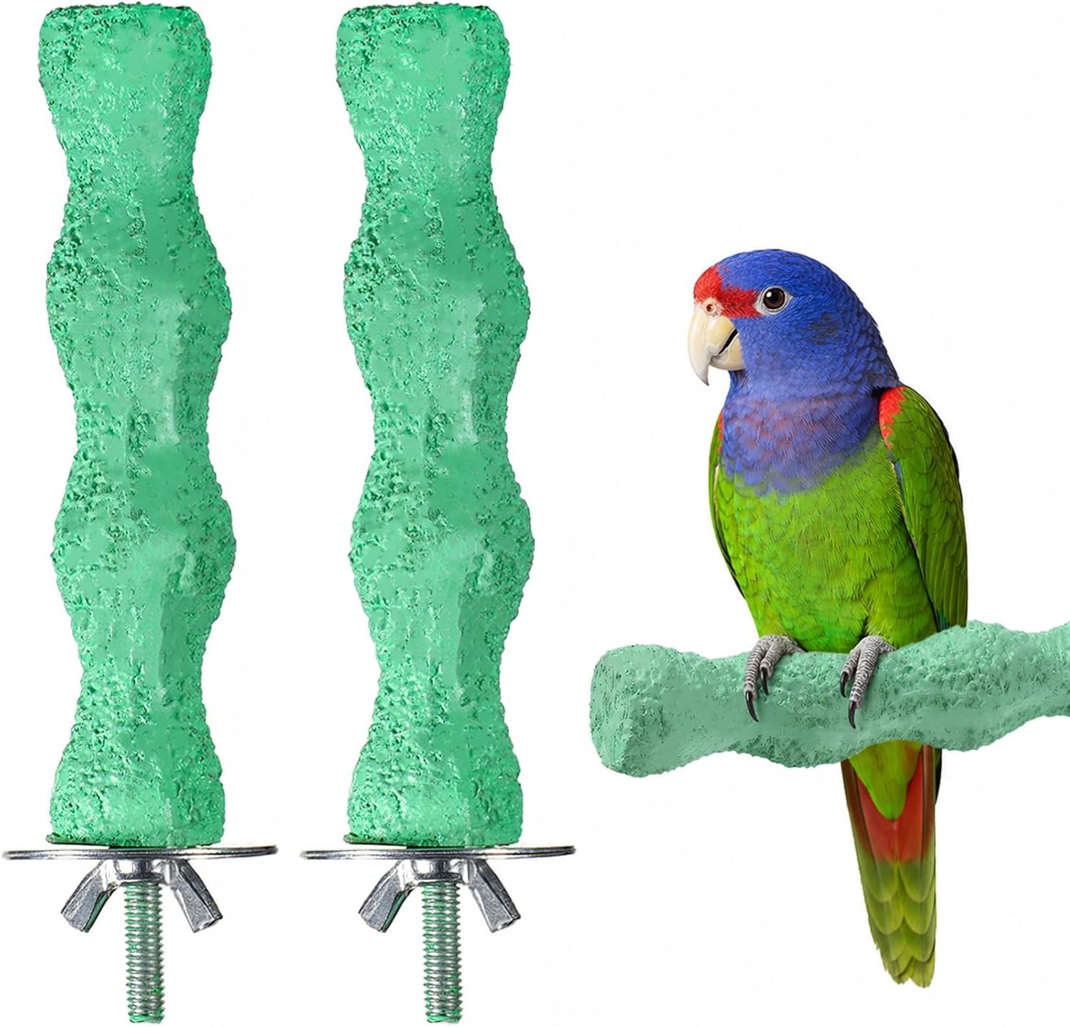 2 PCS Bird Beak Grinding Stone Bird Parrot Cage Perch Stand Anti-Slip Nail Trimming Stick Parrots Perch Resin Beak Grinder Stone Foot Claws Trimmer Accessories for Parrot Budgie Cockatiel (Green)