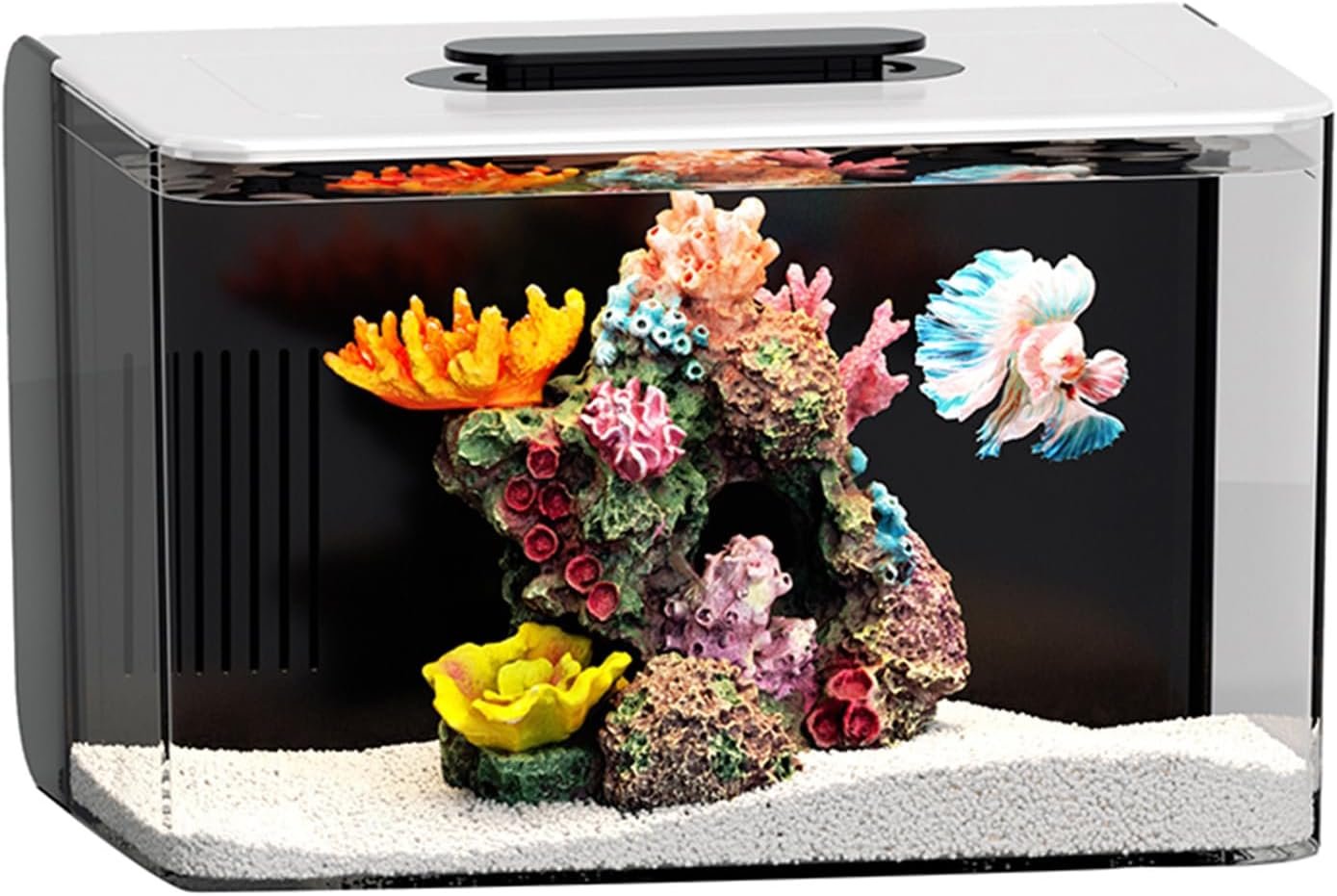 2.5 Gallon Fish Tank Small Aquarium Kit for Betta, Shrimp, Guppy, Acrylic | Hidden Filtration, Self-cleaning, Ultra-quiet, 3 Color Light, 10 Brightness, Adjustable Water Flow, Round Corner