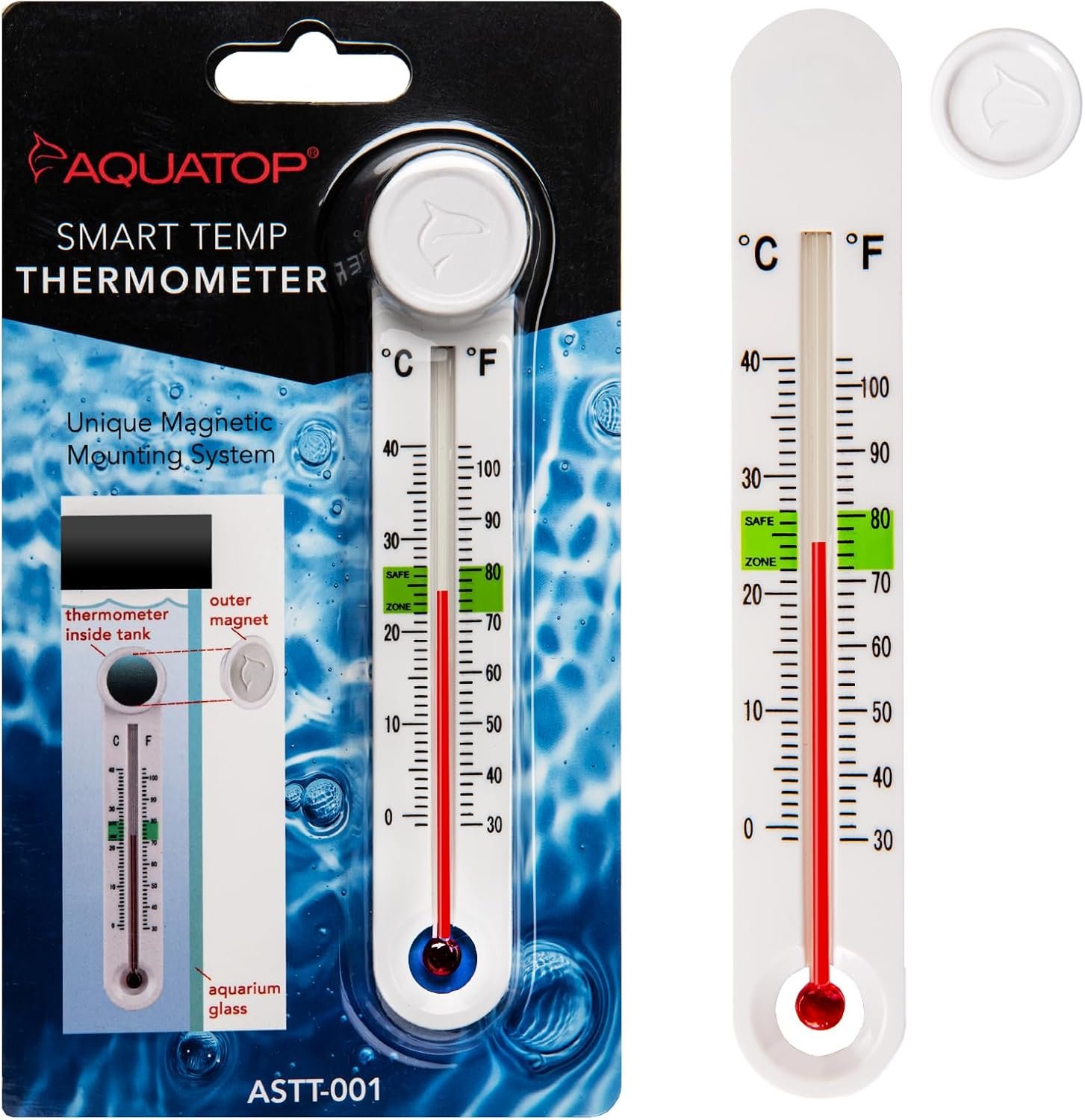 Aquatop Smart-Temp Aquarium Thermometer with Magnet Mount – Easy-to-Read Thermostat for Freshwater and Saltwater Tanks and Water Habitats, ASTT-001