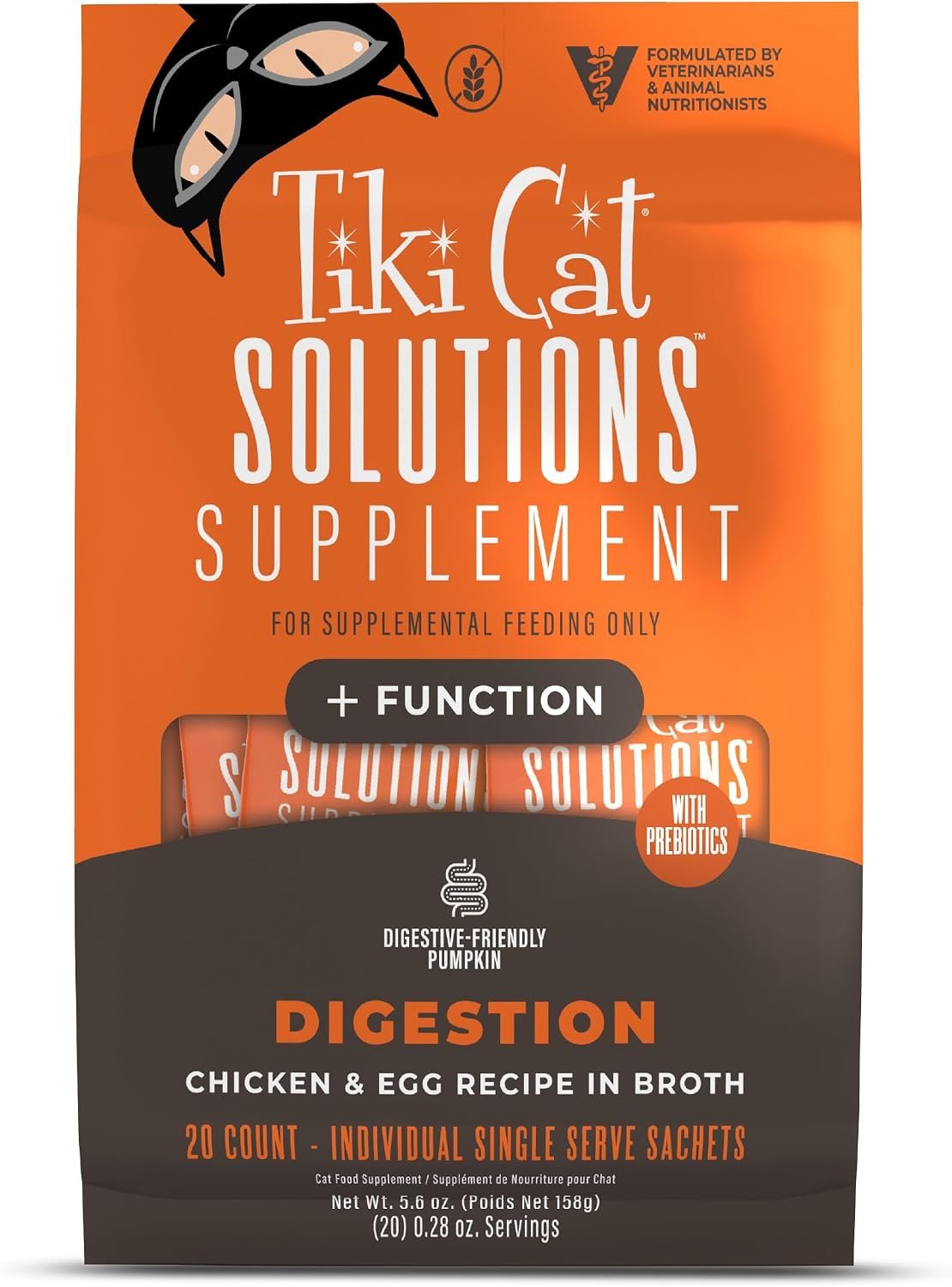 Tiki Cat Solutions Supplements Digestion Mousse, Chicken & Egg in Broth, Formulated to Support Healthy Digestion, Functional Cat Food Supplement, 5.6 oz. Pouch (Pack of 20)