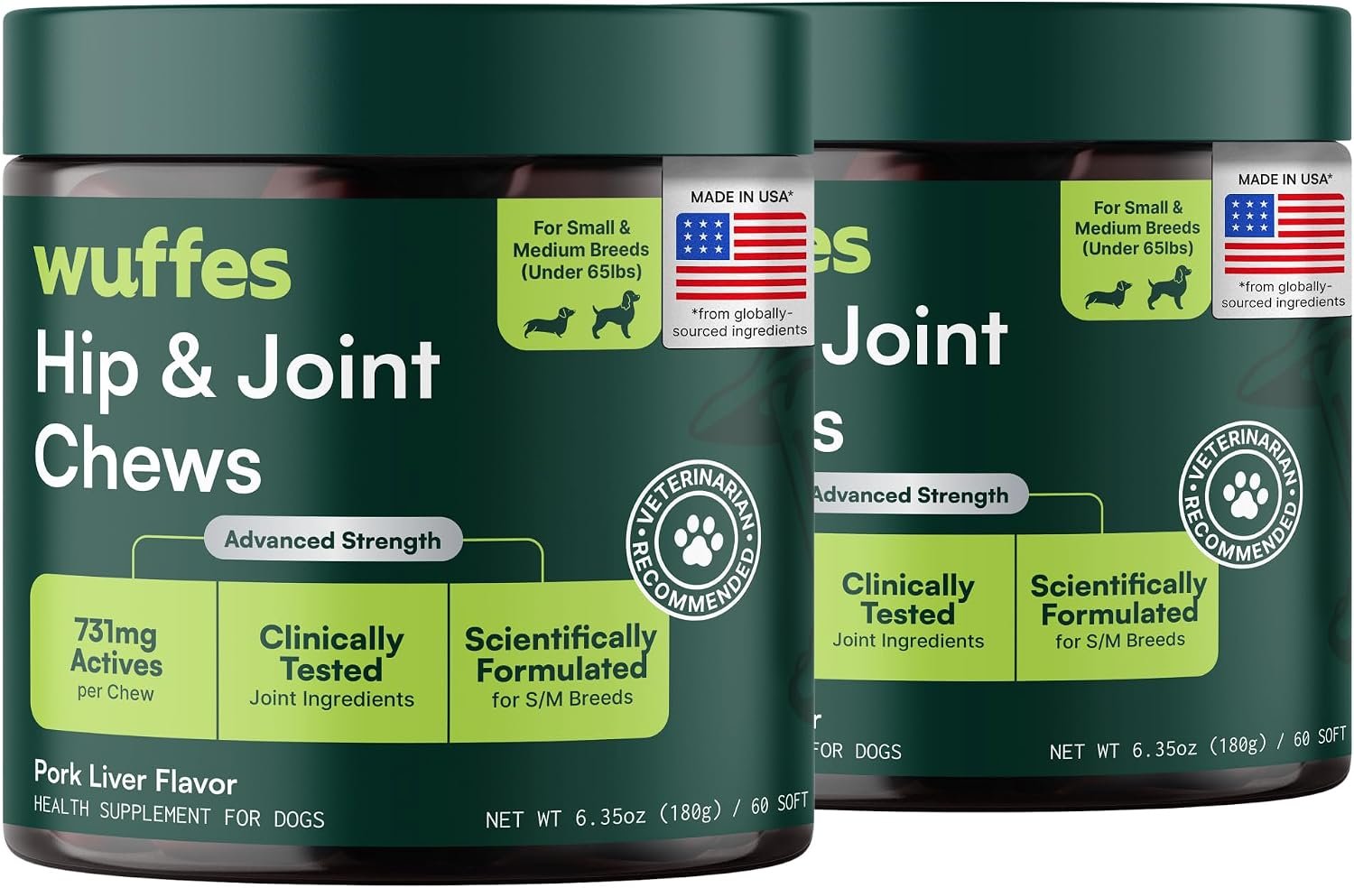 Wuffes Hip & Joint Chews for Small Breed Dogs, 120 ct (2-Pack) | Hip & Joint Supplement for Dogs Under 35 lbs. Made with Glucosamine, Chondroitin and MSM. 3 Months+. Pork Flavored
